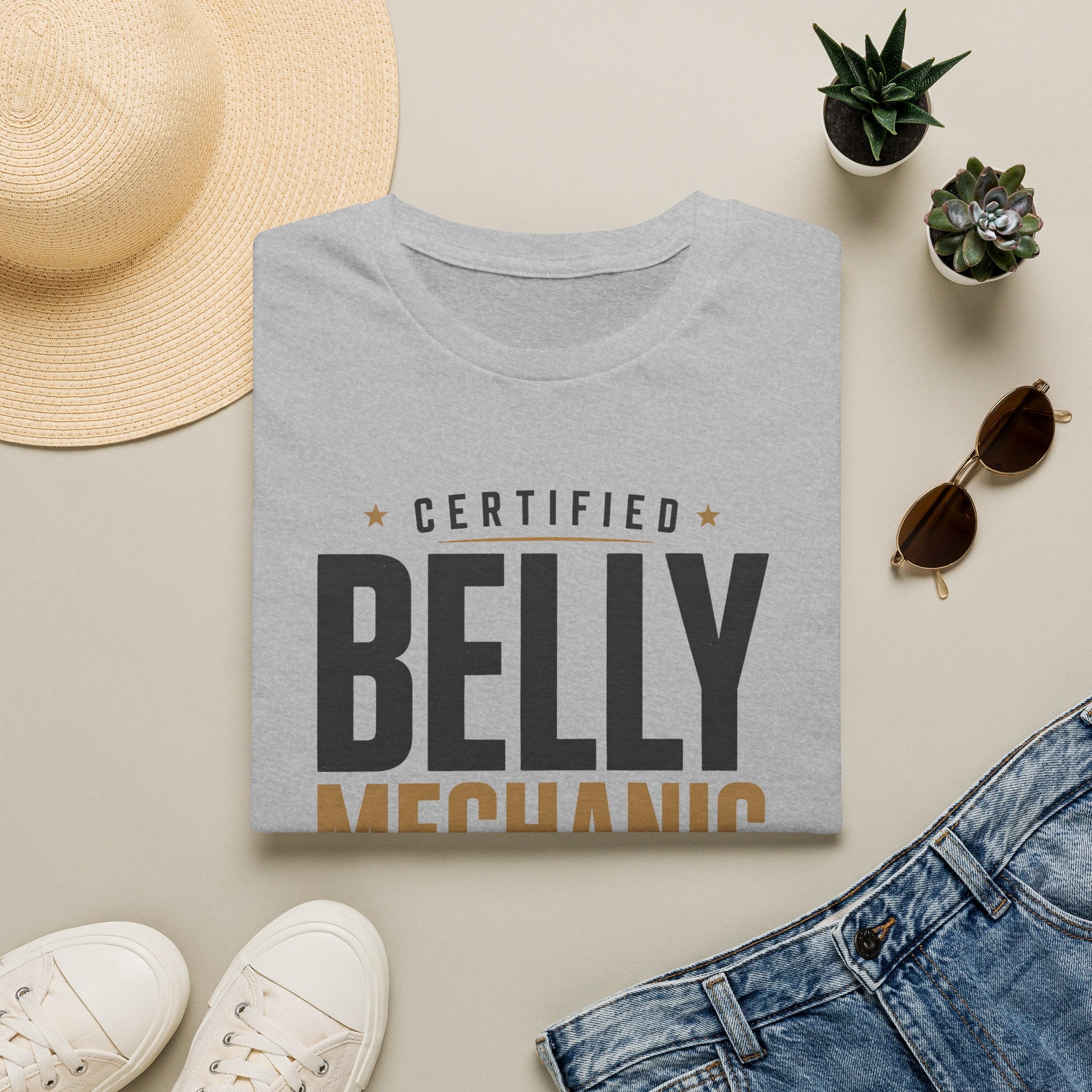 Certified Belly Mechanic Shirt – Funny Dad Mechanic Tee, Blue Collar Humor T-Shirt