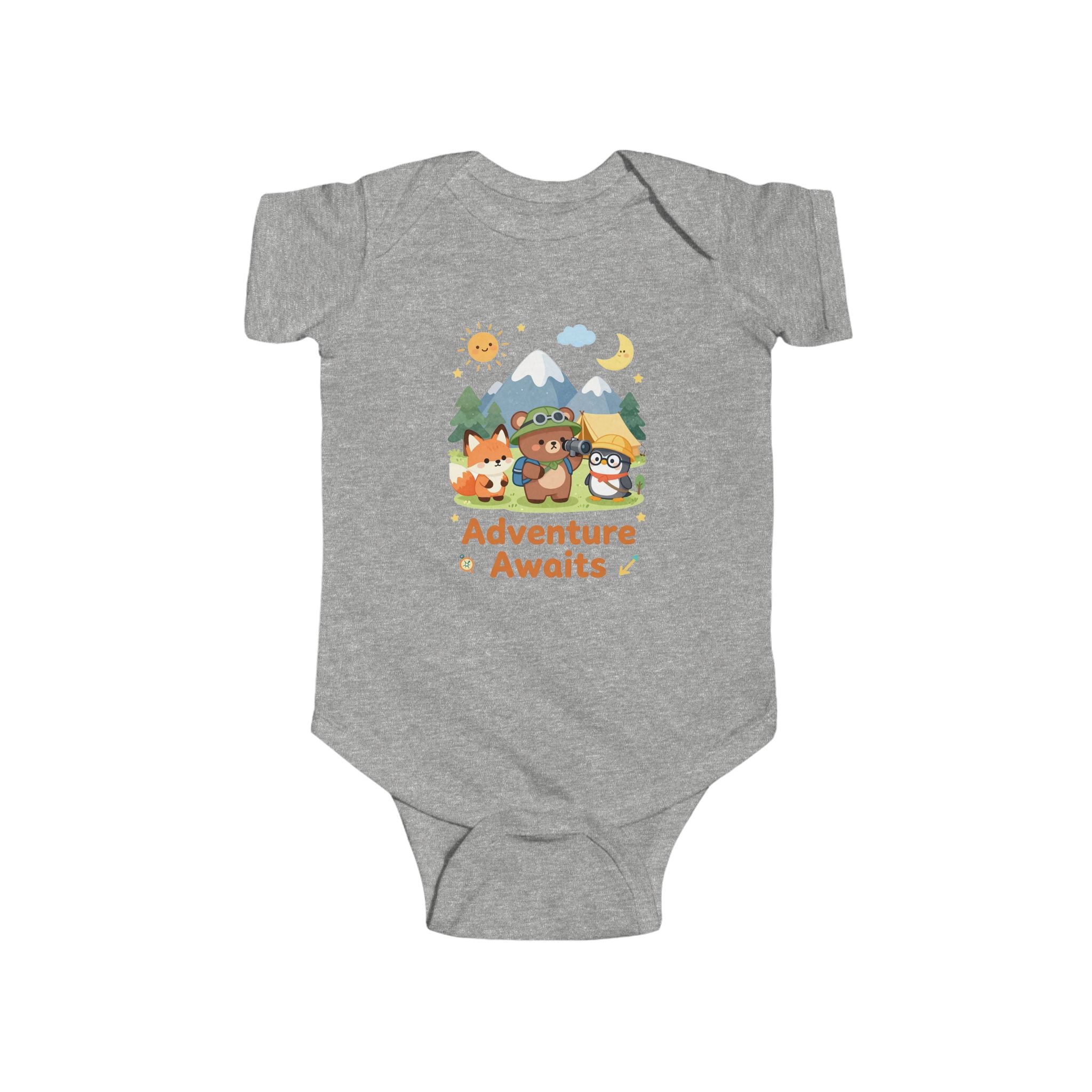 Abenteuer wartet Baby-Body – Waldtier-Design mit Bär, Fuchs und Eule