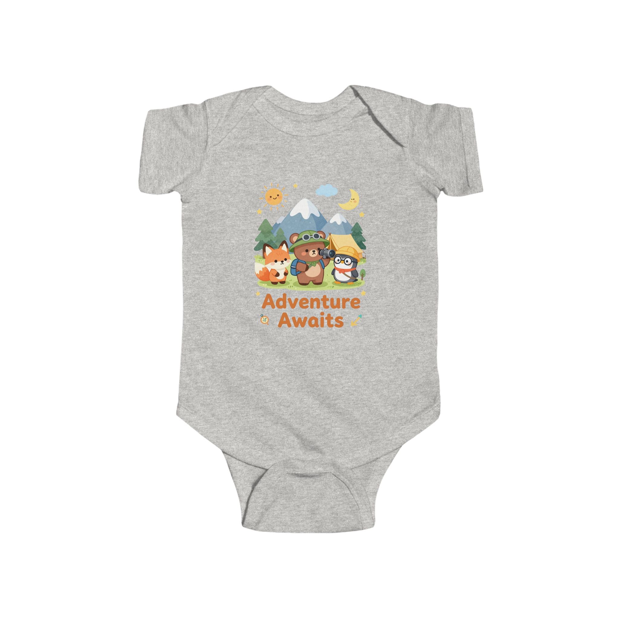 Abenteuer wartet Baby-Body – Waldtier-Design mit Bär, Fuchs und Eule