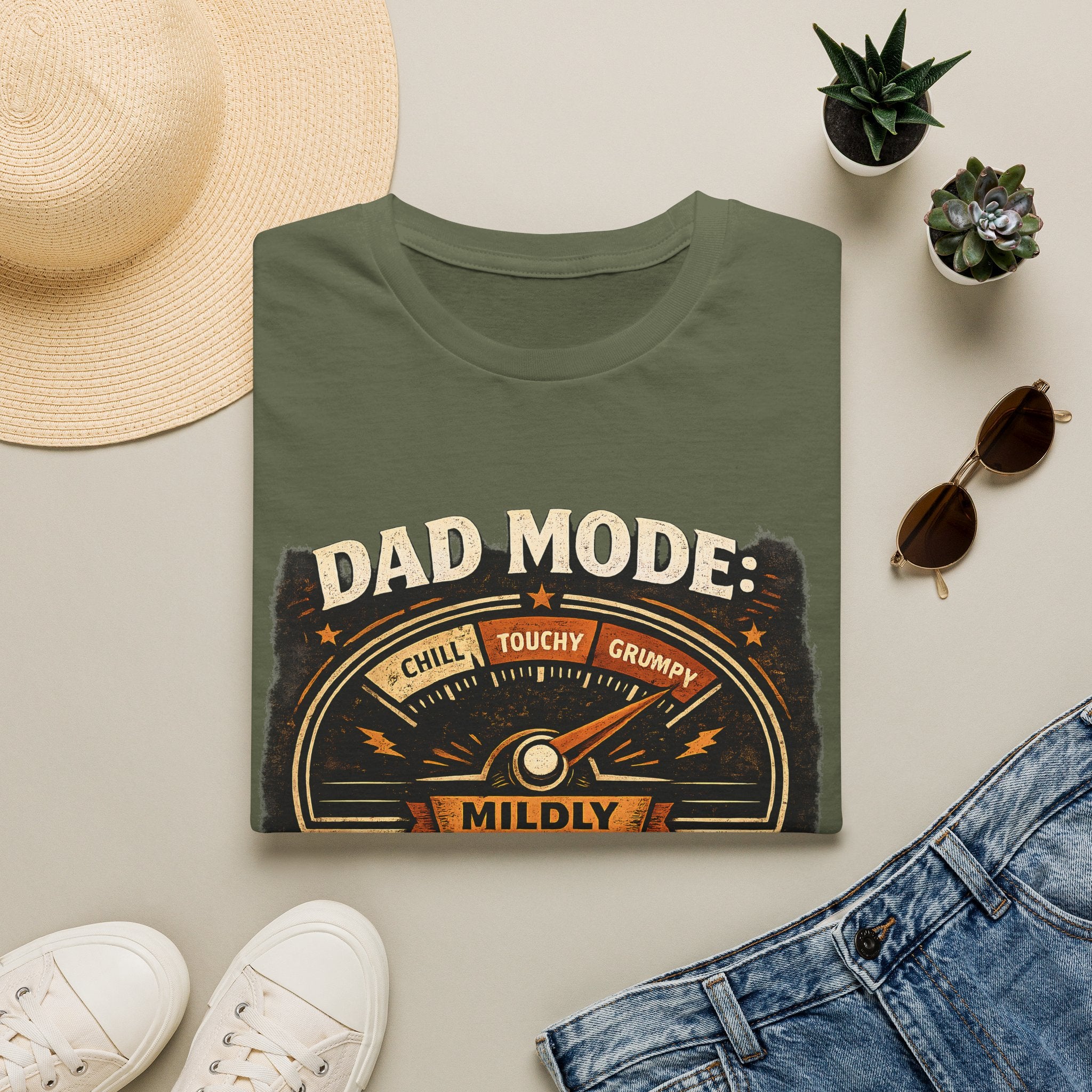 Dad Mode T-Shirt — "Mildly Grumpy" Vintage Gauge Graphic