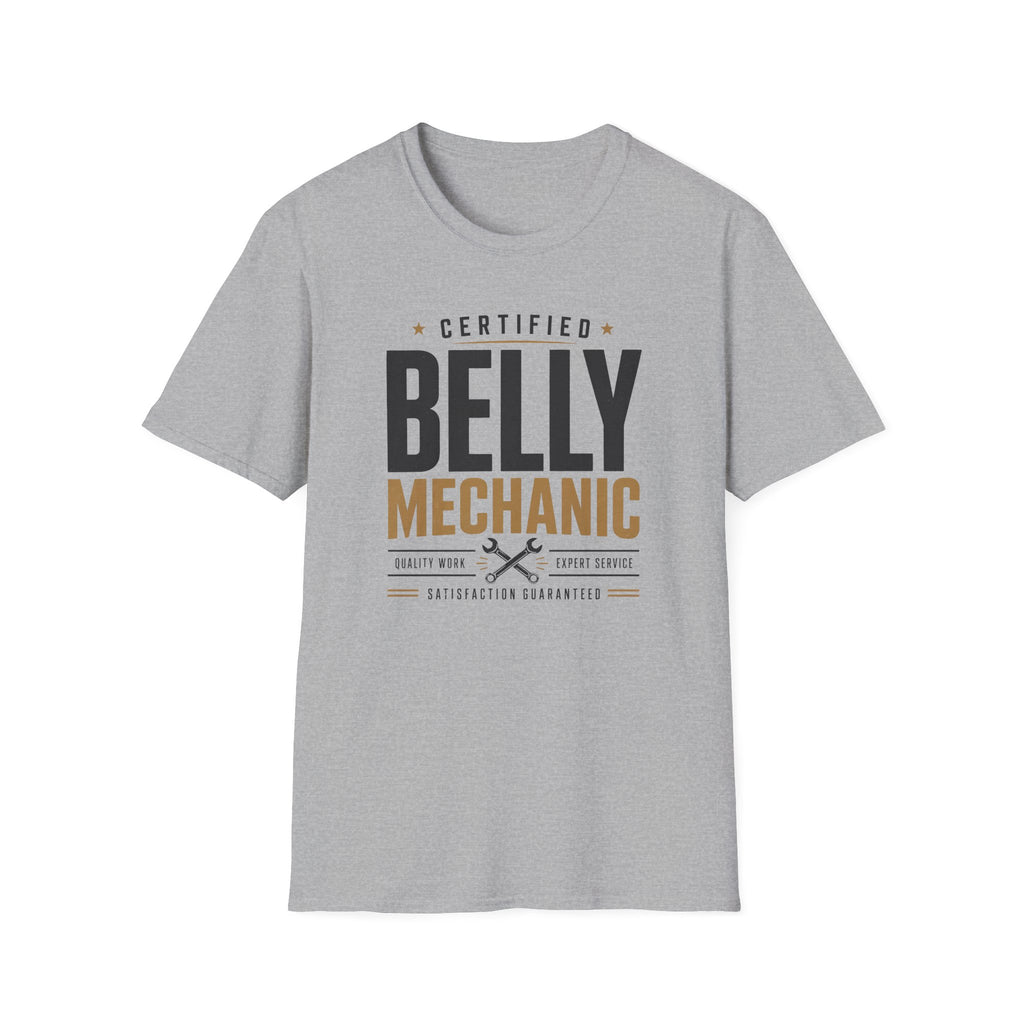 Certified Belly Mechanic Shirt – Funny Dad Mechanic Tee, Blue Collar Humor T-Shirt