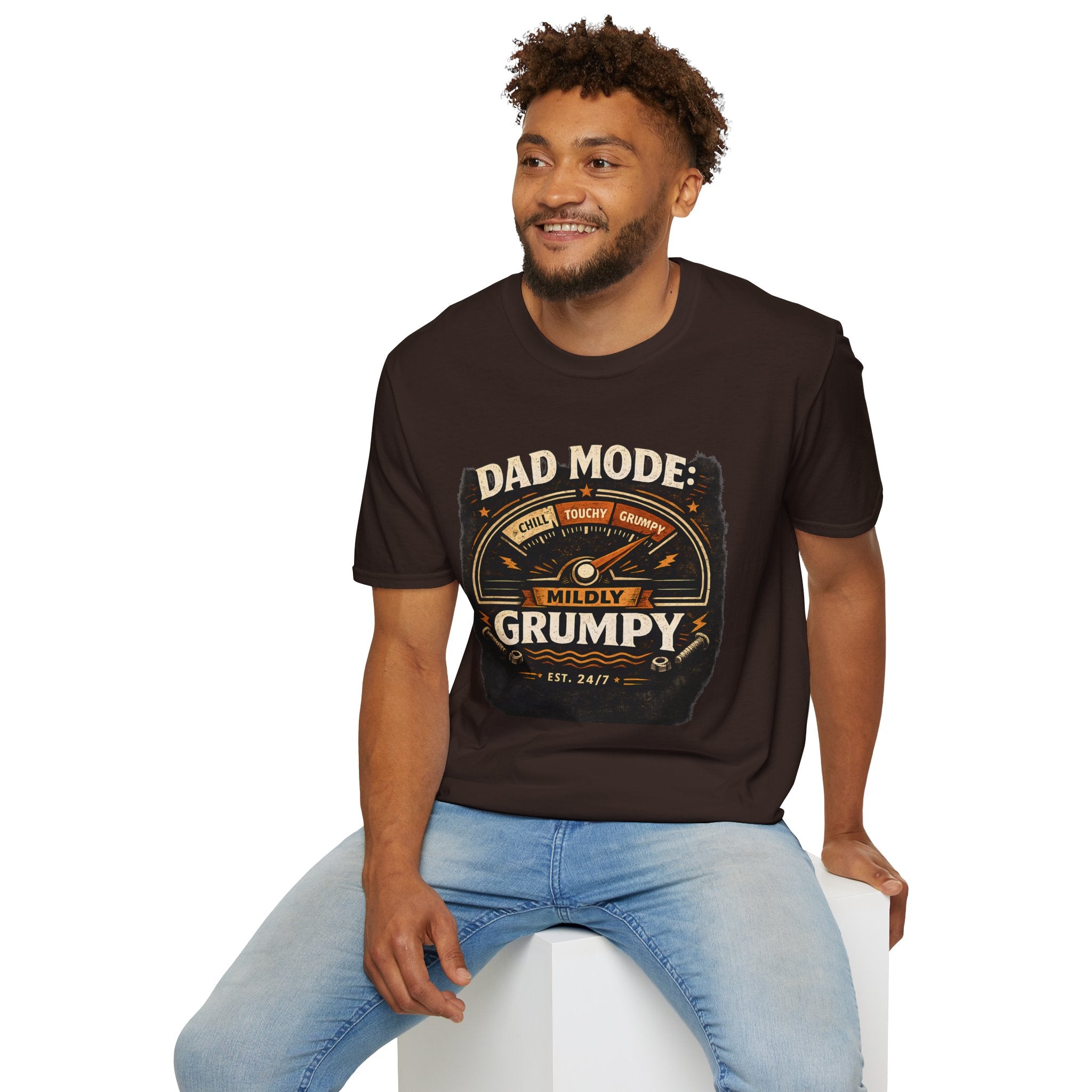 Dad Mode T-Shirt — "Mildly Grumpy" Vintage Gauge Graphic