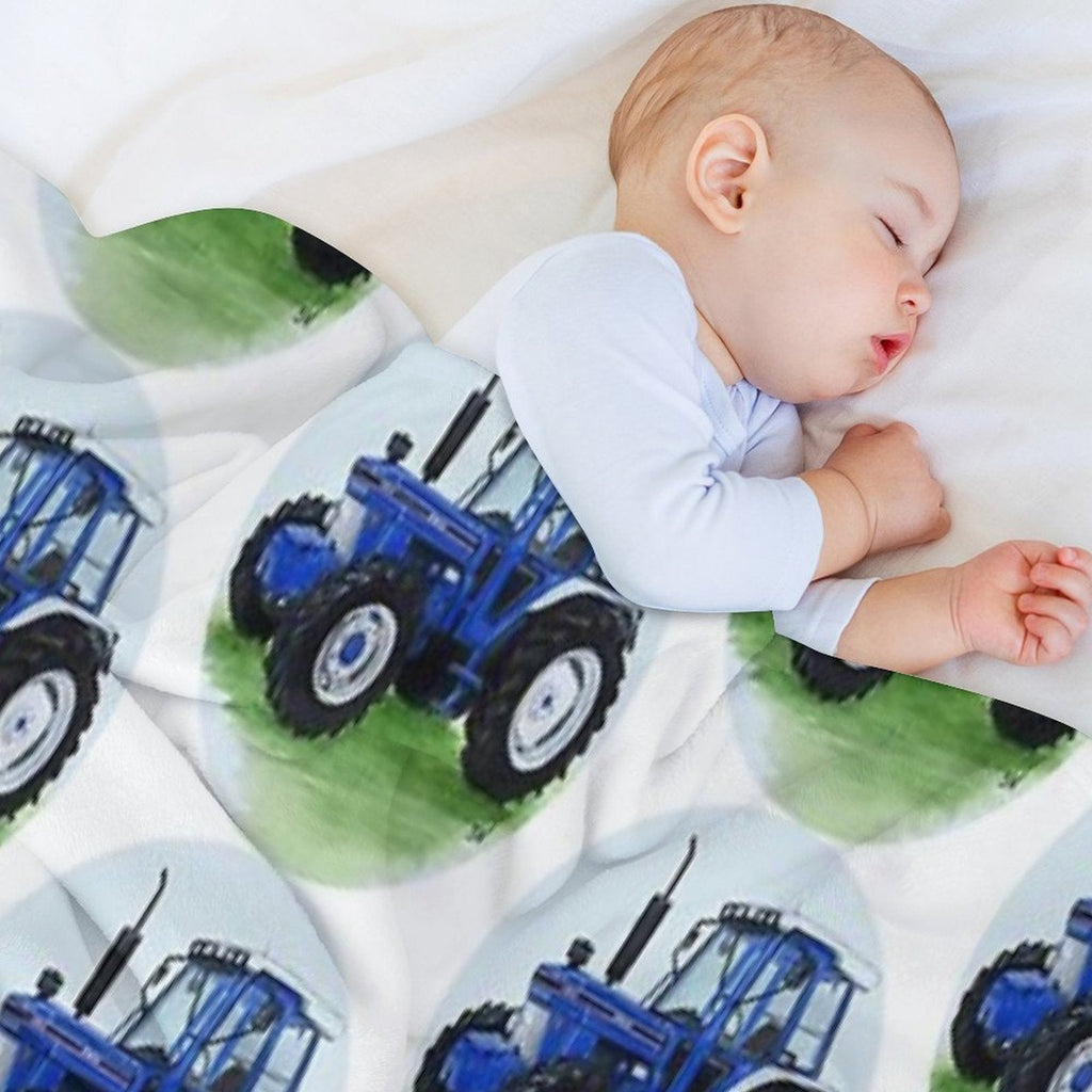 Blauer klassischer Traktor - Geschenkfertige Kuscheldecke