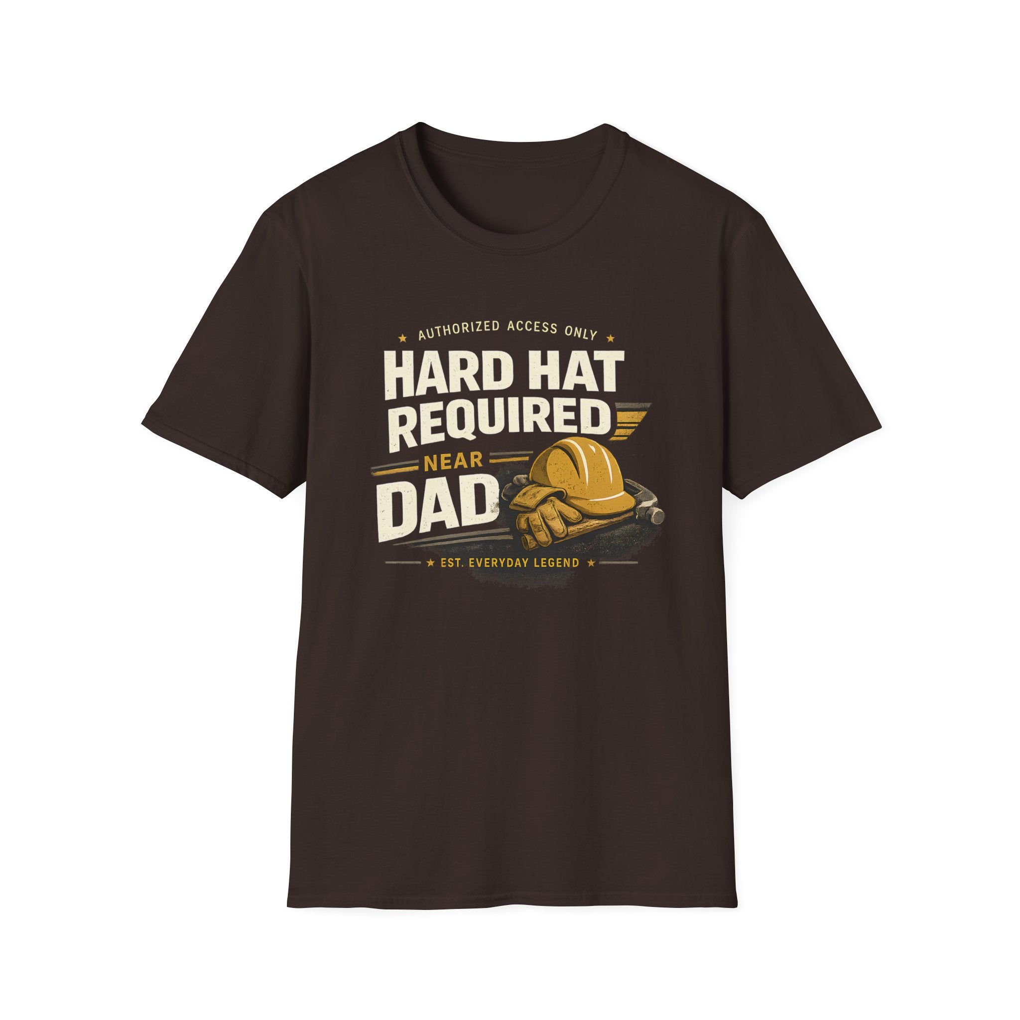 Hard Hat Required Near Dad Shirt – Funny Construction Dad Tee, Blue Collar Workwear Graphic T-Shirt