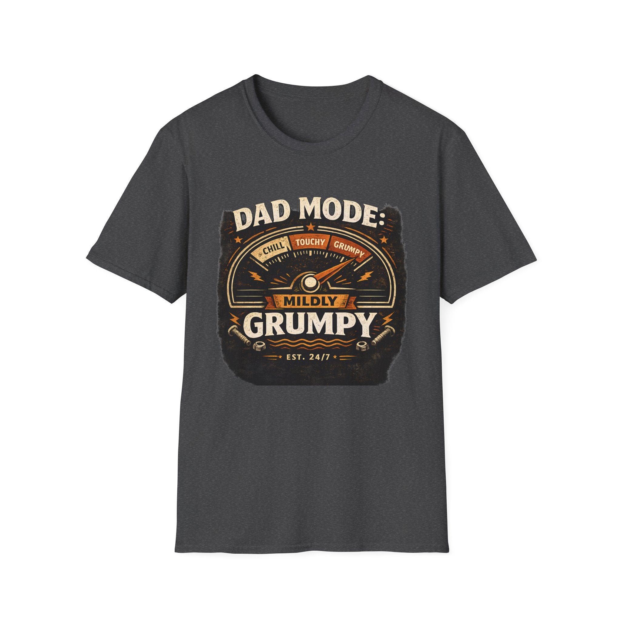Dad Mode T-Shirt — "Mildly Grumpy" Vintage Gauge Graphic