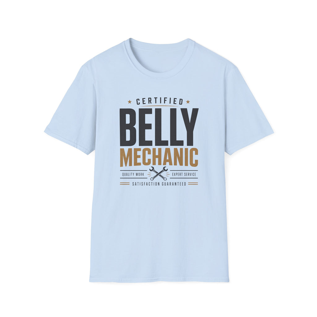 Certified Belly Mechanic Shirt – Funny Dad Mechanic Tee, Blue Collar Humor T-Shirt