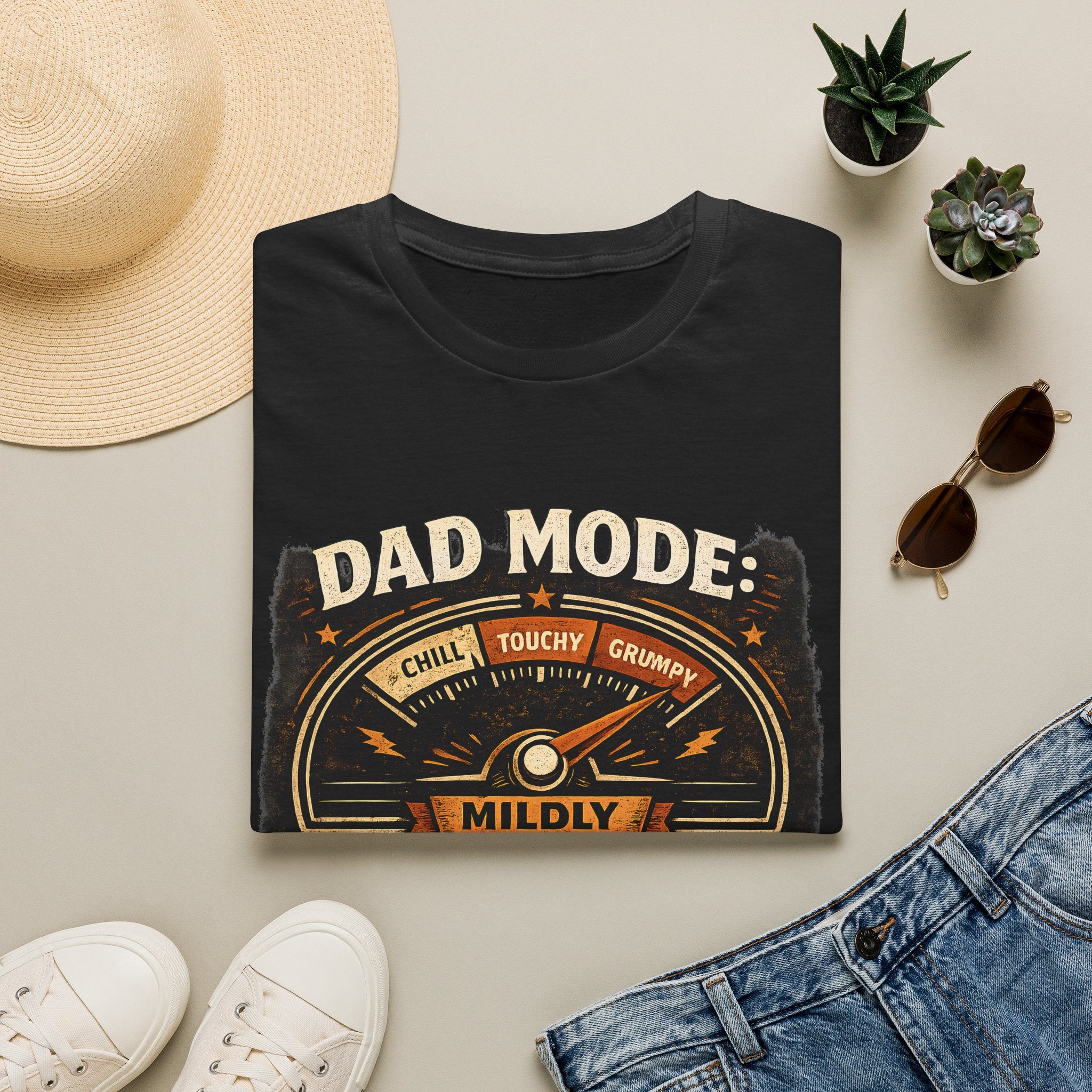 Dad Mode T-Shirt — "Mildly Grumpy" Vintage Gauge Graphic