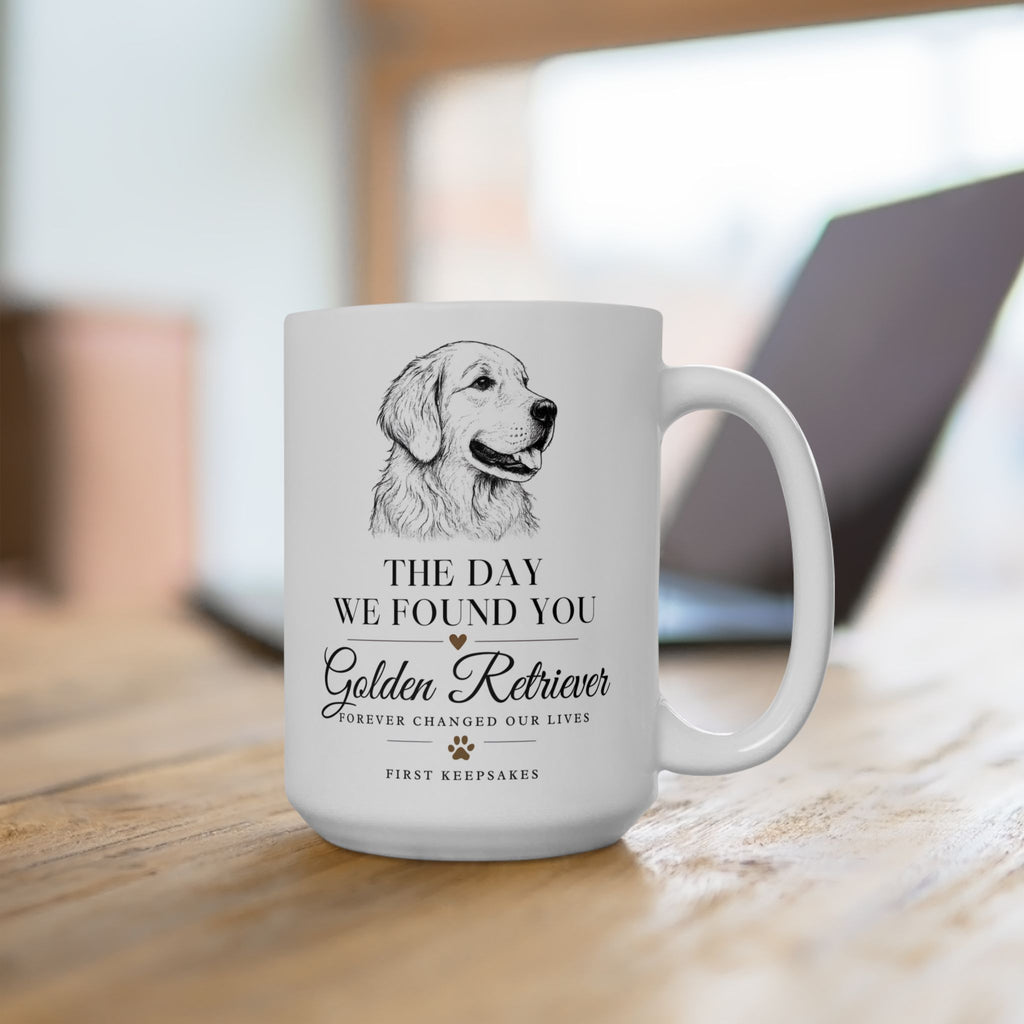 Golden Retriever 'The Day We Found You' Personalized Mug — Custom Gotcha Day Coffee Cup (11oz/15oz)