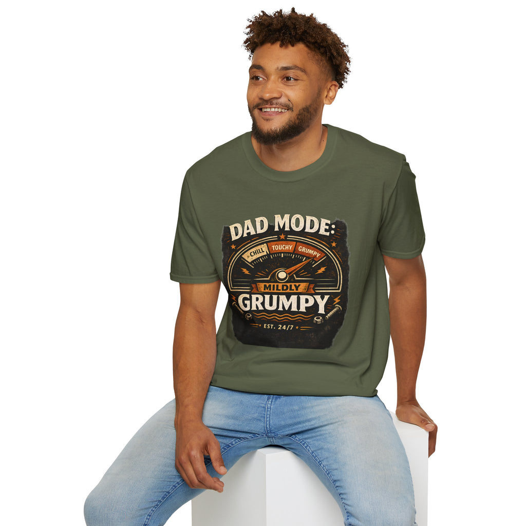 Dad Mode T-Shirt — "Mildly Grumpy" Vintage Gauge Graphic