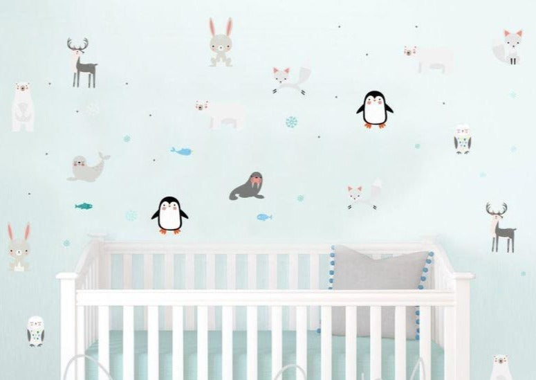 Arktischer Pinguin und Freunde – Stoff-Wandtattoos für das Kinderzimmer