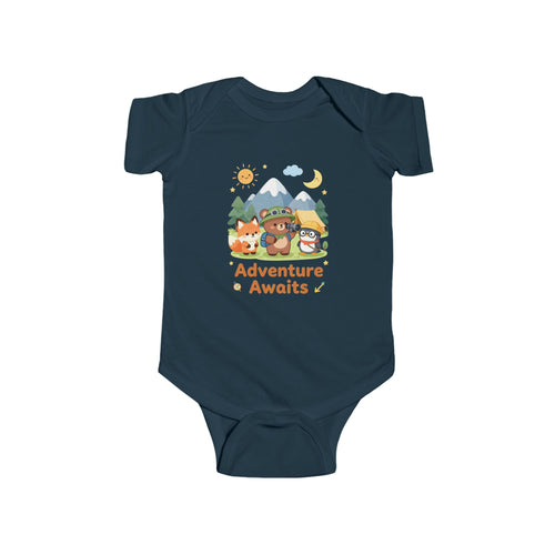 Abenteuer wartet Baby-Body – Waldtier-Design mit Bär, Fuchs und Eule