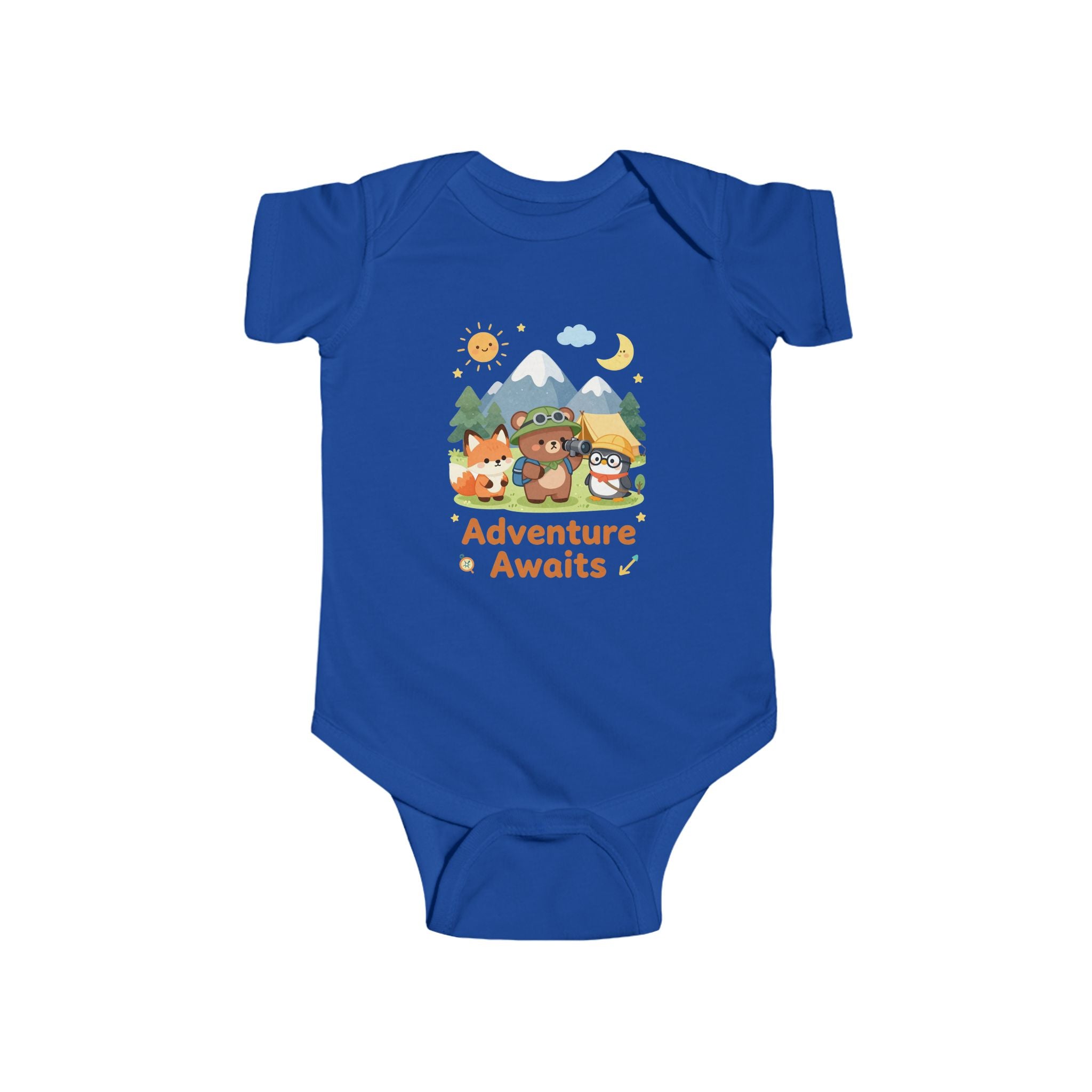 Abenteuer wartet Baby-Body – Waldtier-Design mit Bär, Fuchs und Eule