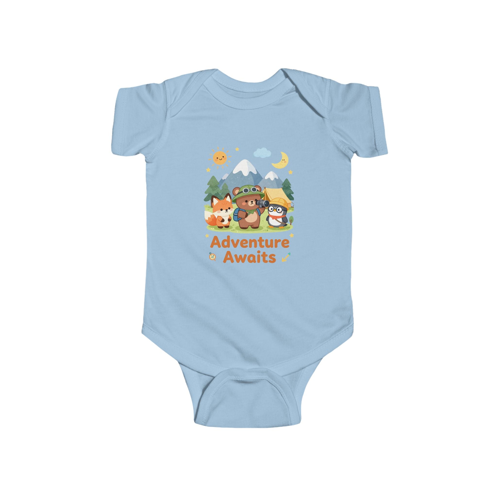 Abenteuer wartet Baby-Body – Waldtier-Design mit Bär, Fuchs und Eule