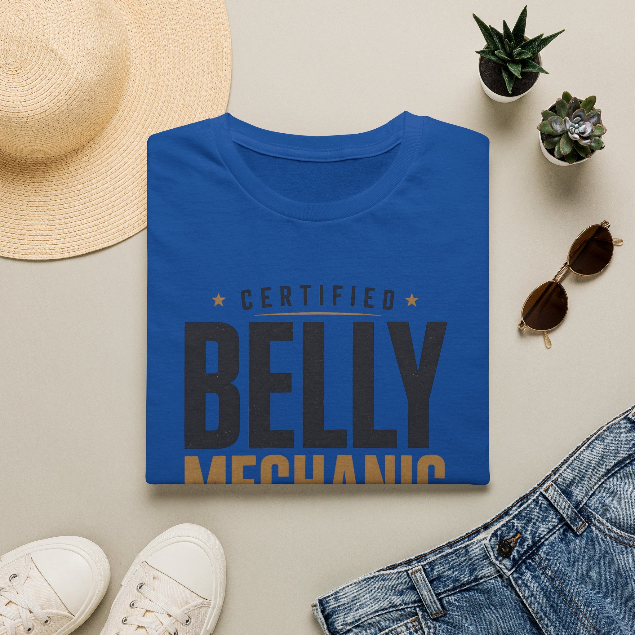 Certified Belly Mechanic Shirt – Funny Dad Mechanic Tee, Blue Collar Humor T-Shirt