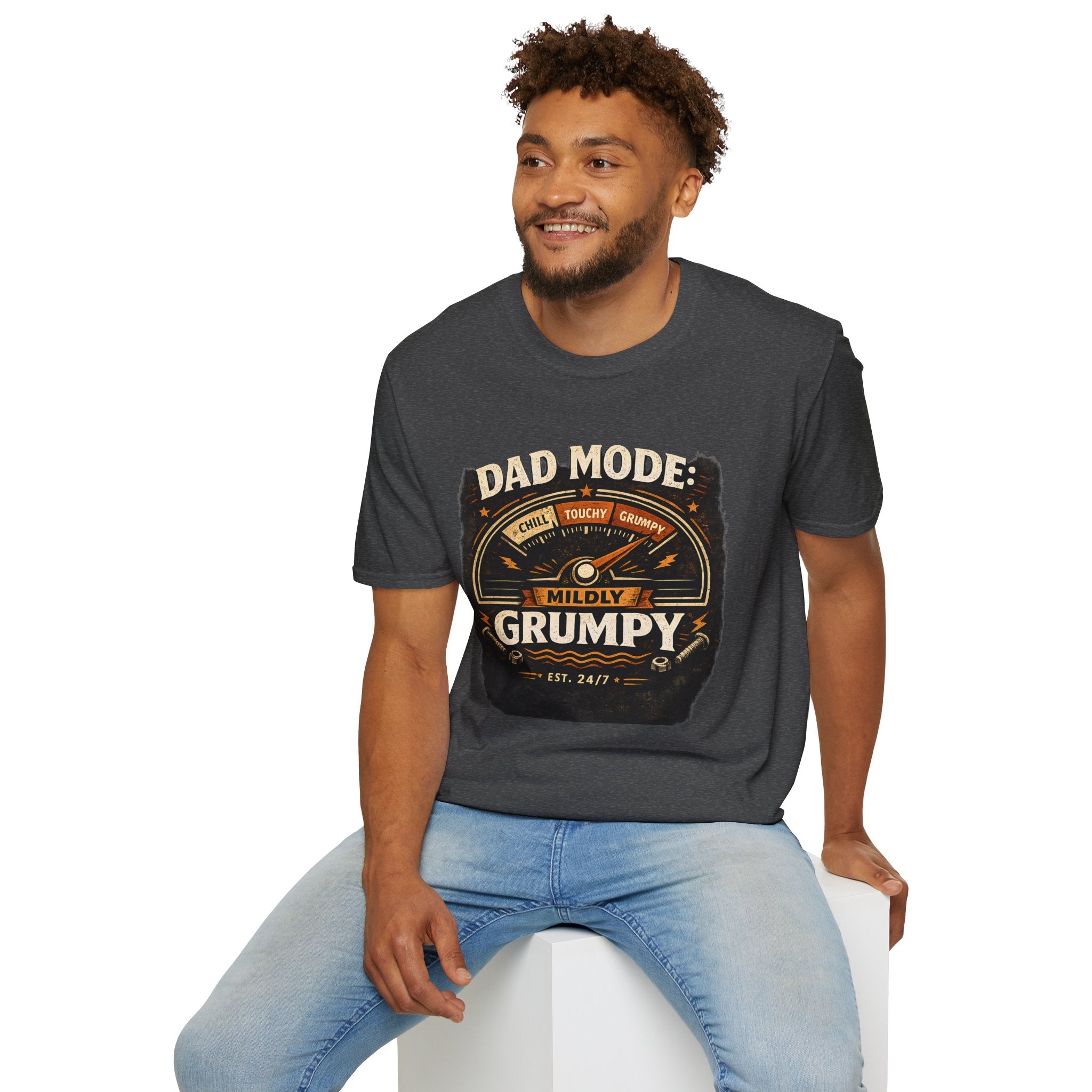 Dad Mode T-Shirt — "Mildly Grumpy" Vintage Gauge Graphic