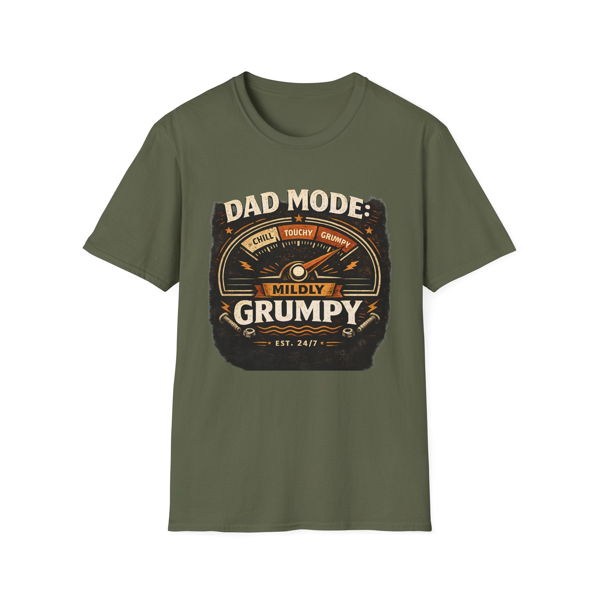 Dad Mode T-Shirt — "Mildly Grumpy" Vintage Gauge Graphic