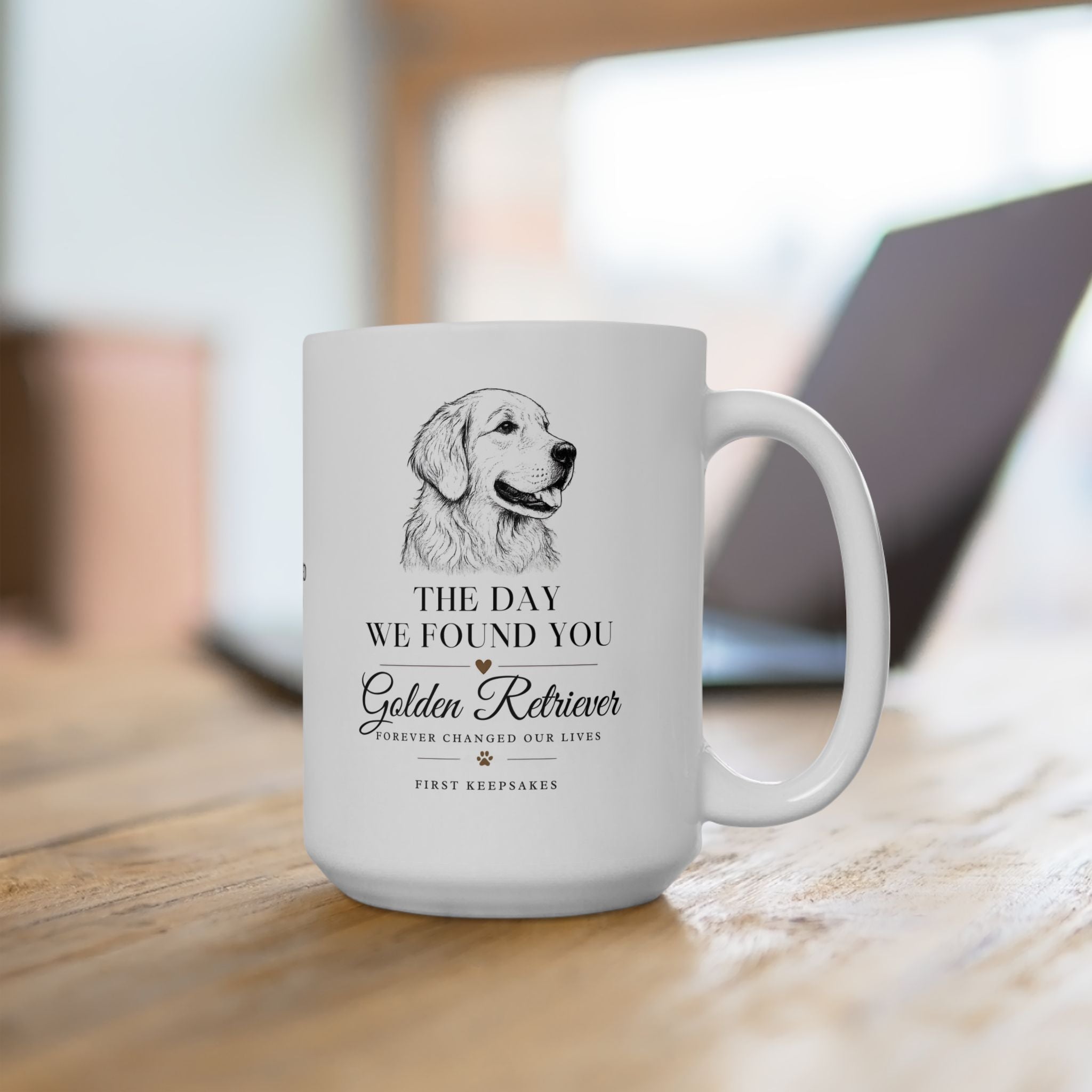 Golden Retriever 'The Day We Found You' Personalized Mug — Custom Gotcha Day Coffee Cup (11oz/15oz)