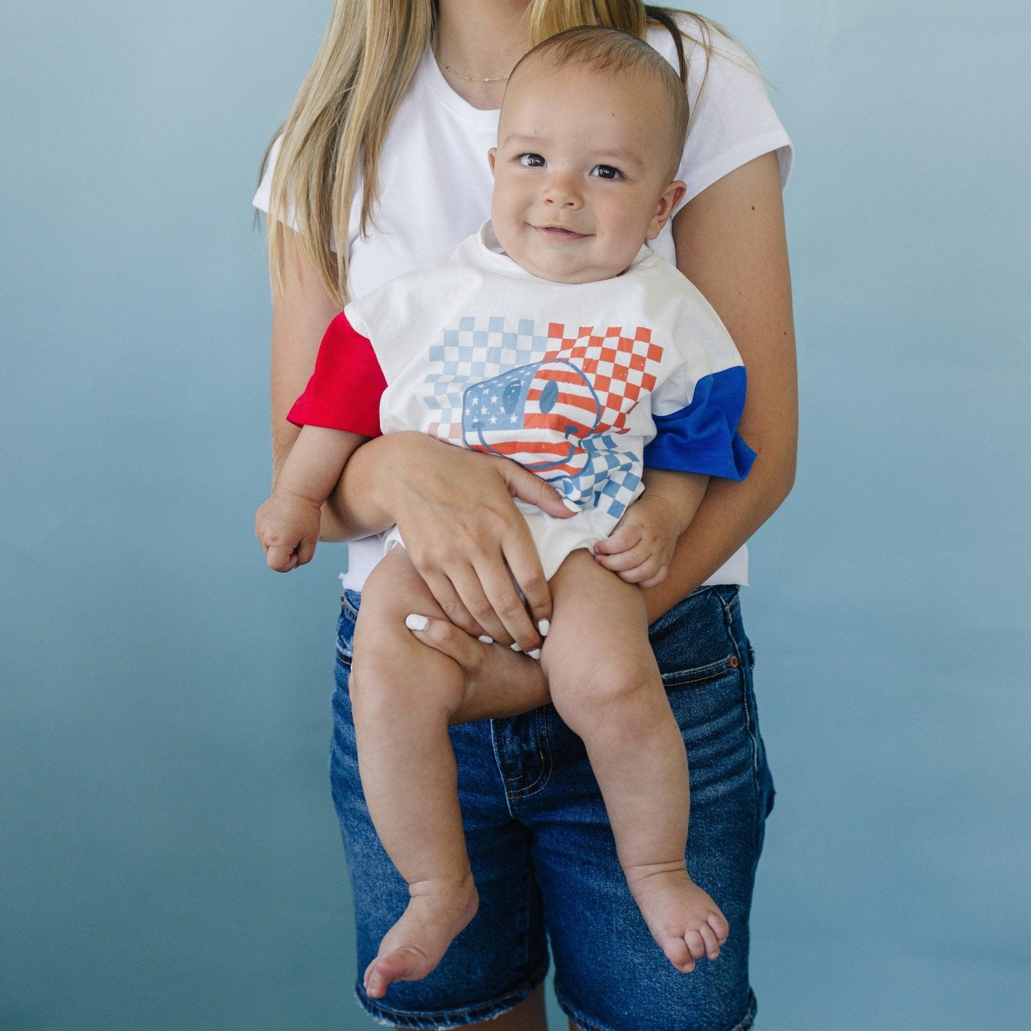 4. Juli Schachbrett-Smiley-T-Shirt-Strampler