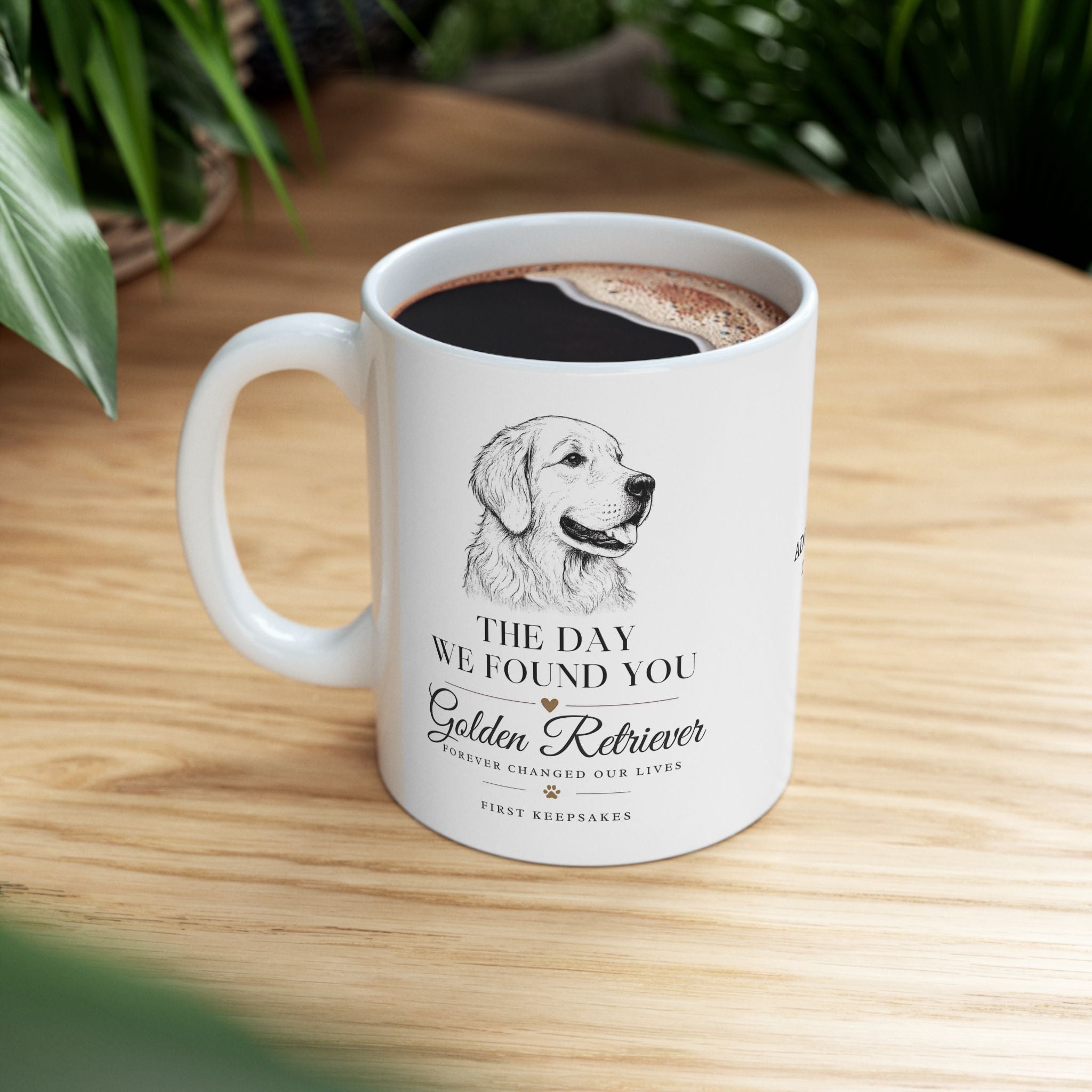 Golden Retriever 'The Day We Found You' Personalized Mug — Custom Gotcha Day Coffee Cup (11oz/15oz)