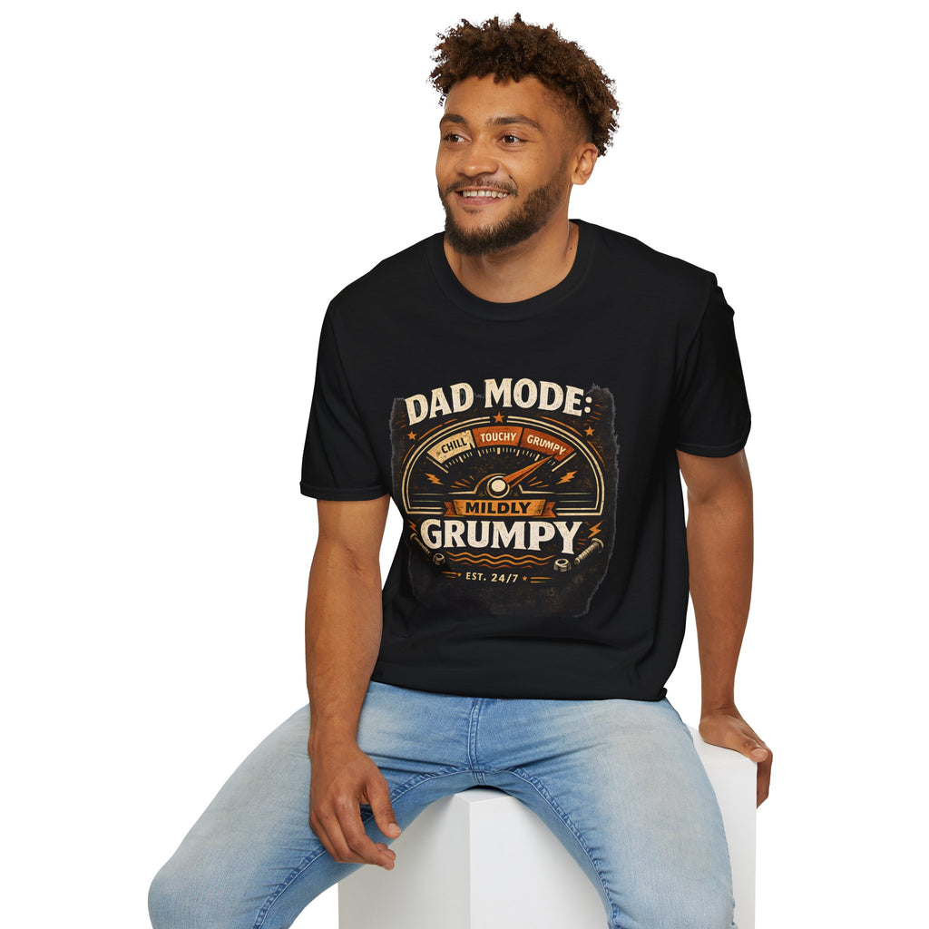 Dad Mode T-Shirt — "Mildly Grumpy" Vintage Gauge Graphic