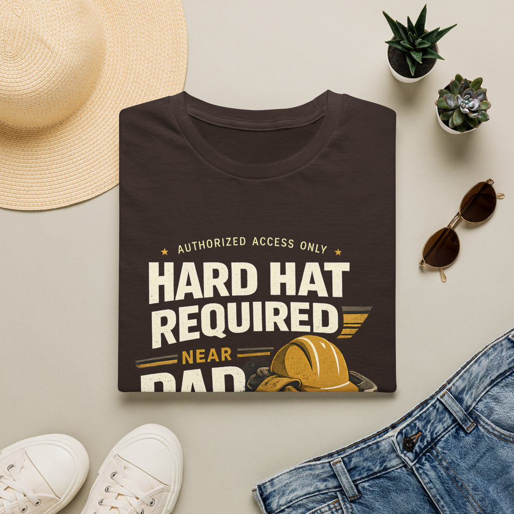 Hard Hat Required Near Dad Shirt – Funny Construction Dad Tee, Blue Collar Workwear Graphic T-Shirt