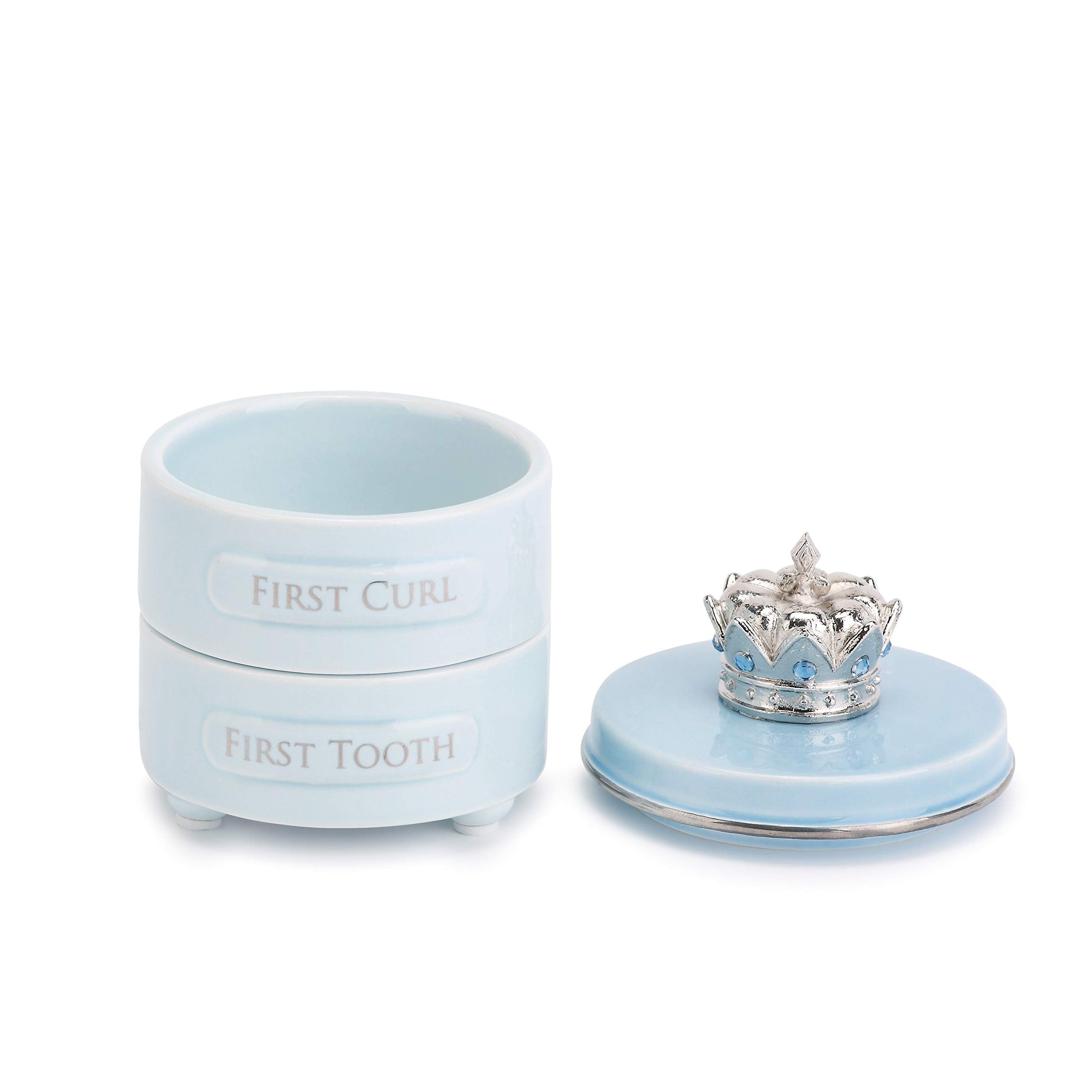 DEMDACO Pink Princess Crown First Tooth & Curl Keepsake Box - Baby Milestone Box for First Tooth & Curl - Ceramic Compartments - Decorative & Elegant - Ceramic - Baby Shower