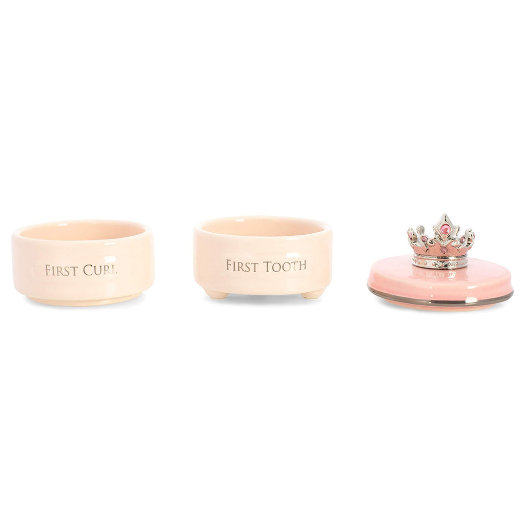 DEMDACO Pink Princess Crown First Tooth & Curl Keepsake Box - Baby Milestone Box for First Tooth & Curl - Ceramic Compartments - Decorative & Elegant - Ceramic - Baby Shower