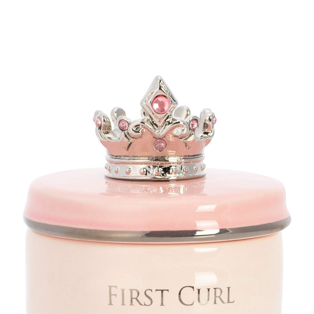 DEMDACO Pink Princess Crown First Tooth & Curl Keepsake Box - Baby Milestone Box for First Tooth & Curl - Ceramic Compartments - Decorative & Elegant - Ceramic - Baby Shower
