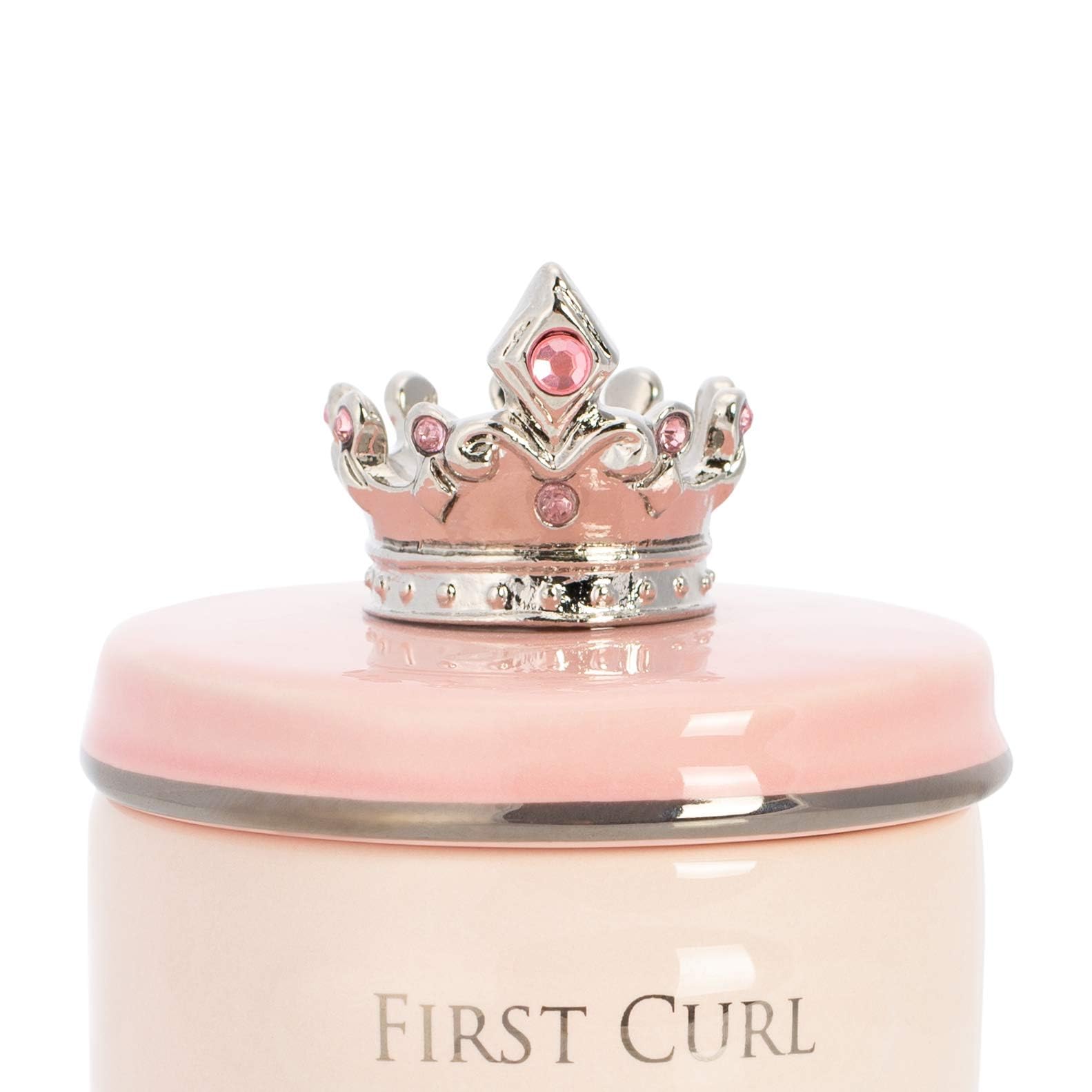 DEMDACO Pink Princess Crown First Tooth & Curl Keepsake Box - Baby Milestone Box for First Tooth & Curl - Ceramic Compartments - Decorative & Elegant - Ceramic - Baby Shower