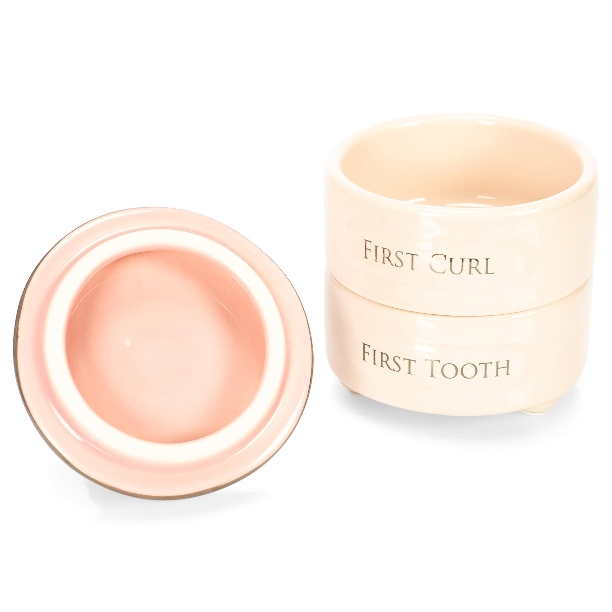 DEMDACO Pink Princess Crown First Tooth & Curl Keepsake Box - Baby Milestone Box for First Tooth & Curl - Ceramic Compartments - Decorative & Elegant - Ceramic - Baby Shower