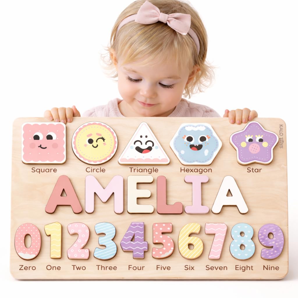 Custom Name Puzzle for Toddlers - Personalized Baby Gift with Animal Art Backdrop | 48 Animal Themes | 1st Birthday Gift for Boy & Girl | Personalized Baby Gifts