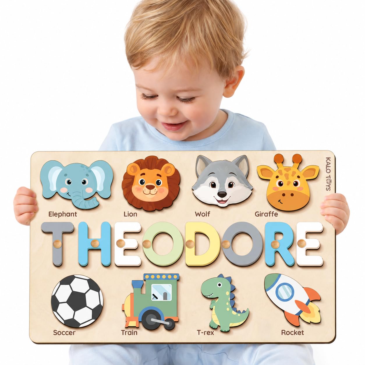 Custom Name Puzzle for Toddlers - Personalized Baby Gift with Animal Art Backdrop | 48 Animal Themes | 1st Birthday Gift for Boy & Girl | Personalized Baby Gifts