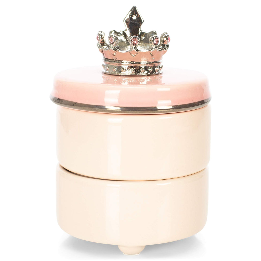 DEMDACO Pink Princess Crown First Tooth & Curl Keepsake Box - Baby Milestone Box for First Tooth & Curl - Ceramic Compartments - Decorative & Elegant - Ceramic - Baby Shower
