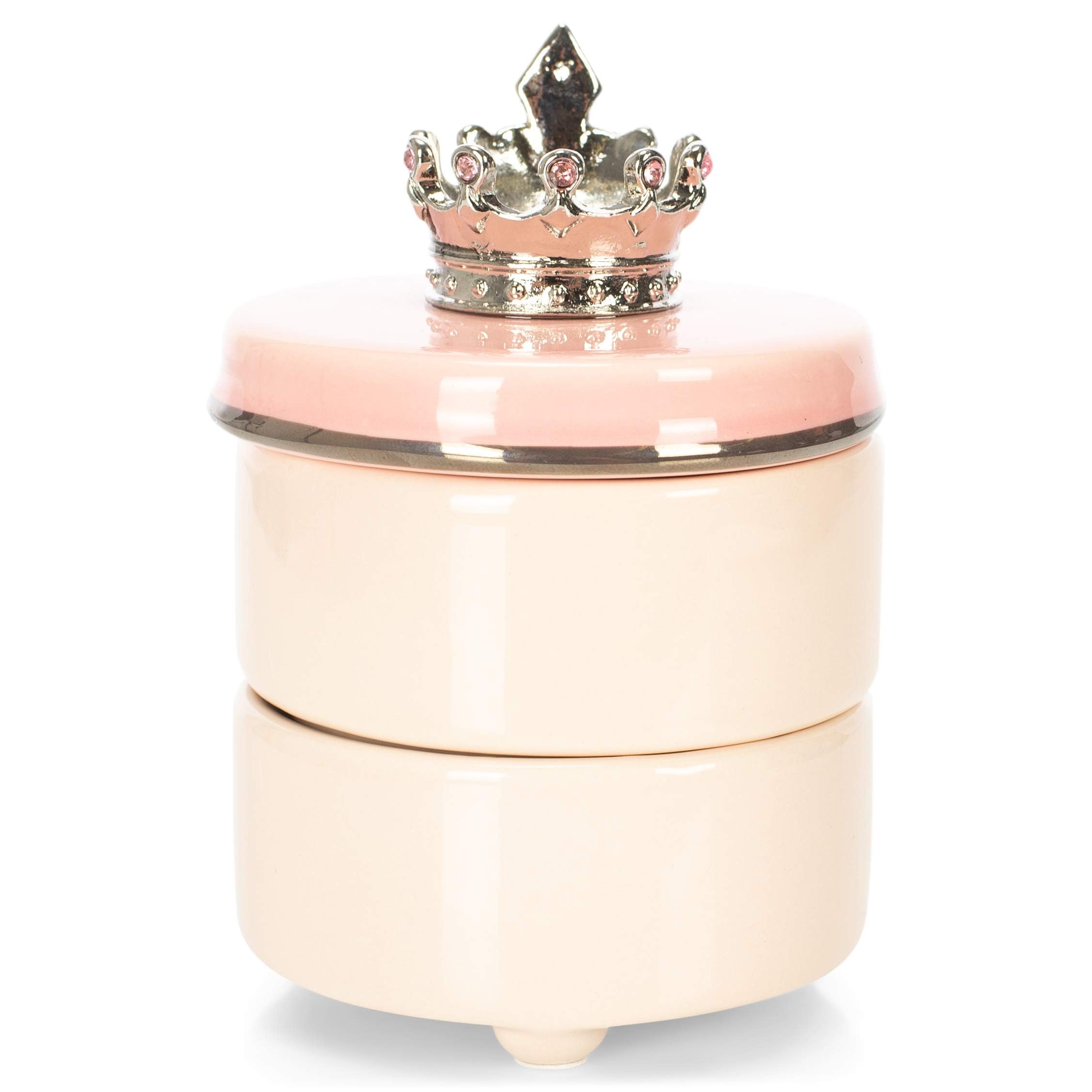 DEMDACO Pink Princess Crown First Tooth & Curl Keepsake Box - Baby Milestone Box for First Tooth & Curl - Ceramic Compartments - Decorative & Elegant - Ceramic - Baby Shower