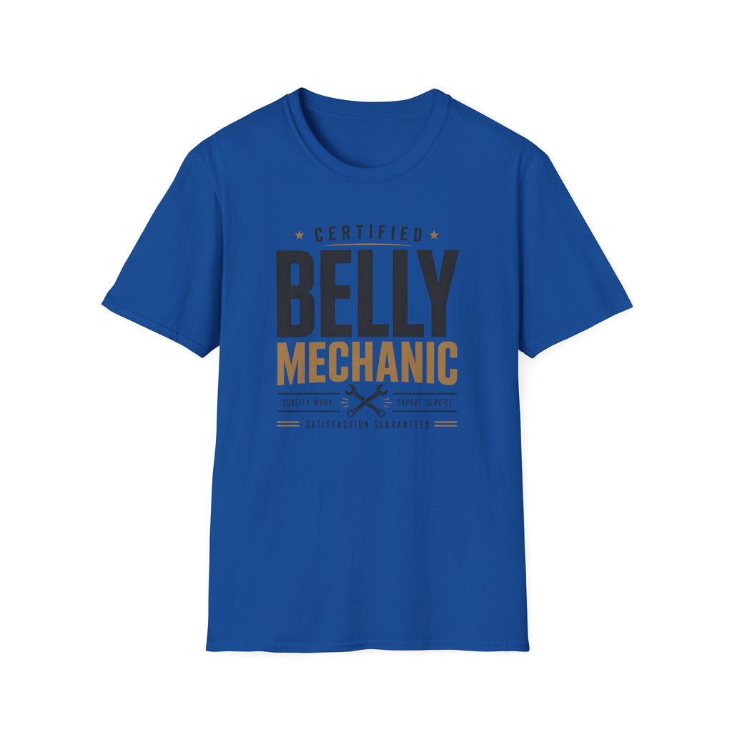 Certified Belly Mechanic Shirt – Funny Dad Mechanic Tee, Blue Collar Humor T-Shirt