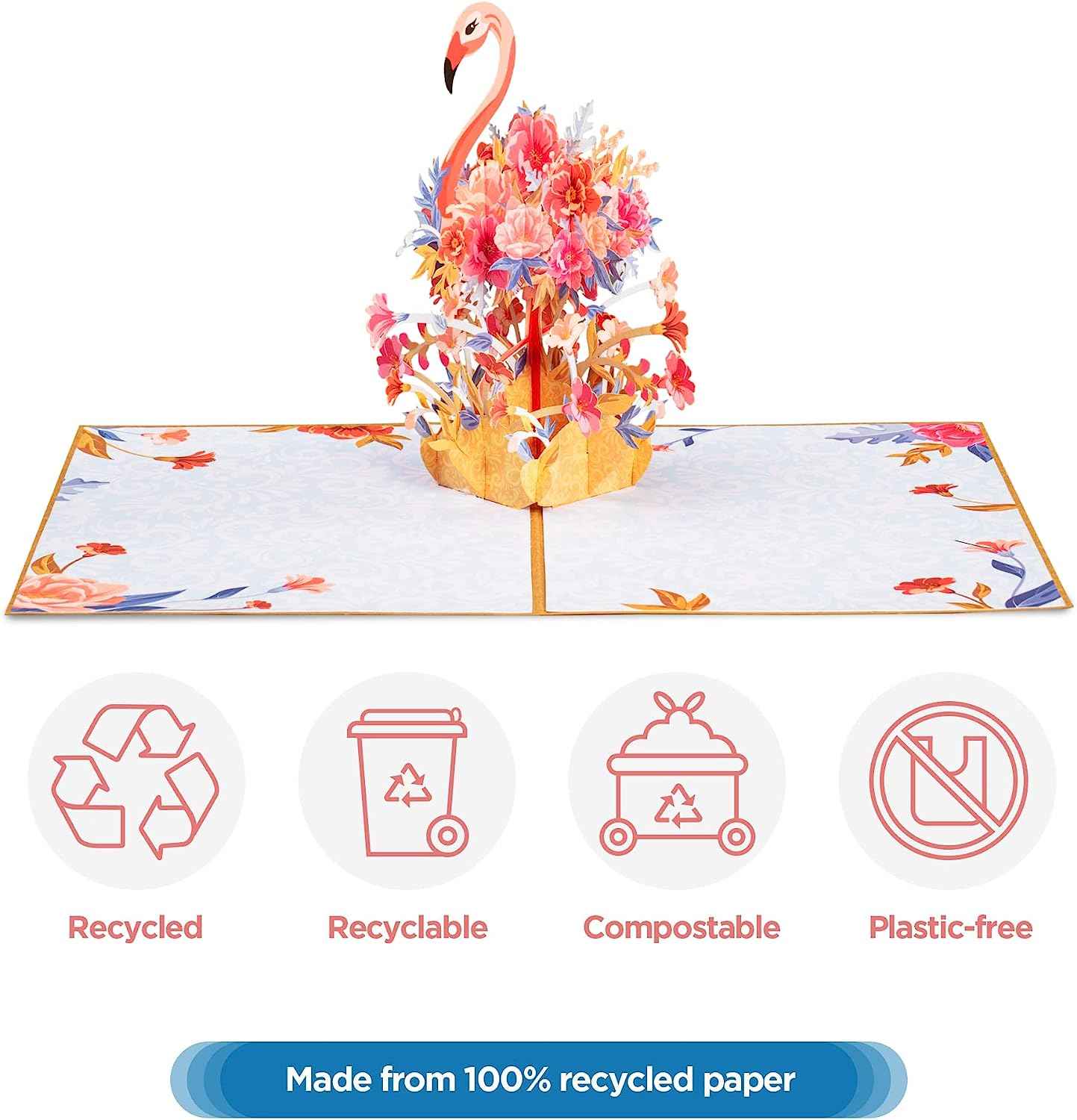 Floral Flamingo Pop Up Card - Frndly 8" x 6"