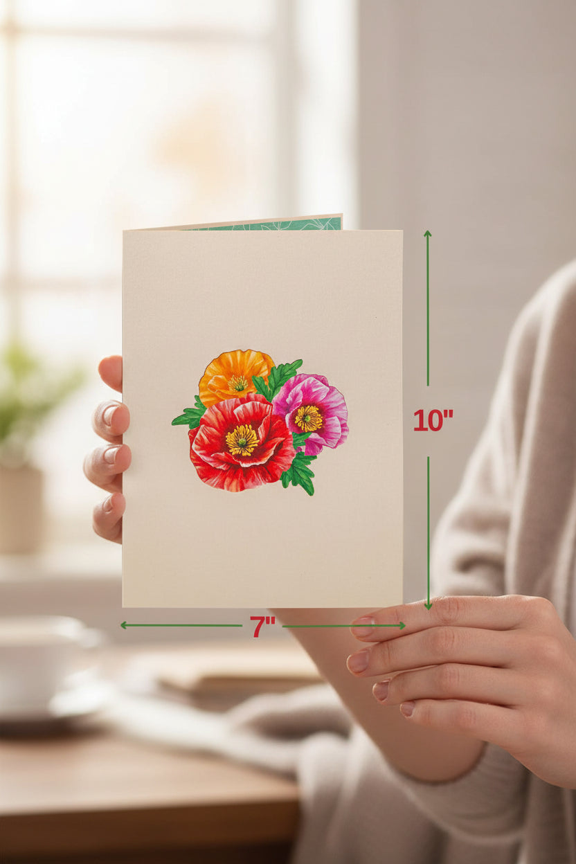 Poppy Blooms Pop Up Blumenstrauß Karte