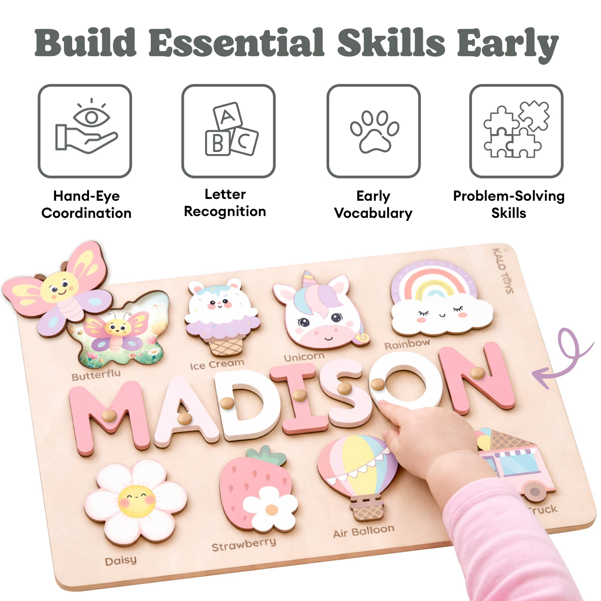 Custom Name Puzzle for Toddlers - Personalized Baby Gift with Animal Art Backdrop | 48 Animal Themes | 1st Birthday Gift for Boy & Girl | Personalized Baby Gifts