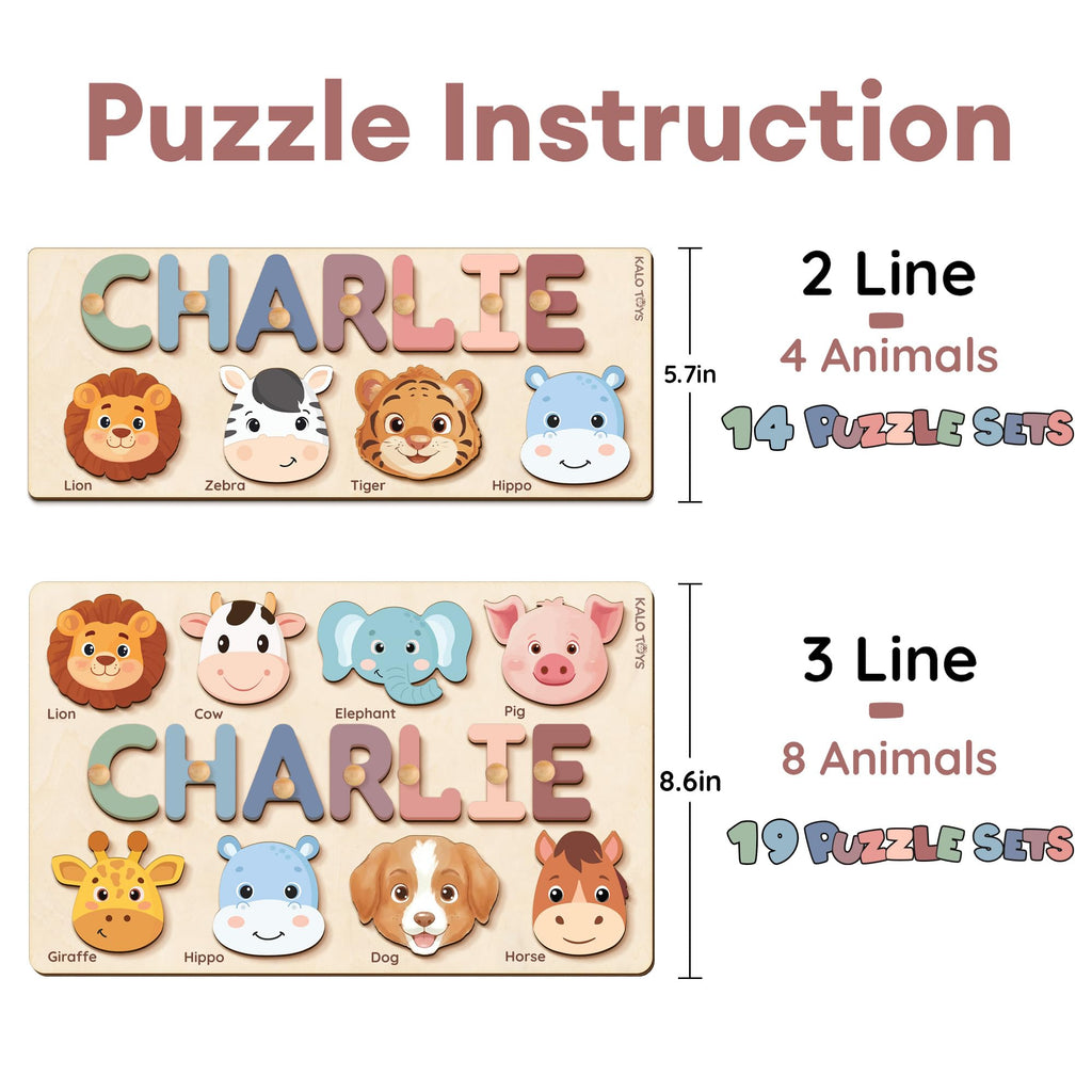 Custom Name Puzzle for Toddlers - Personalized Baby Gift with Animal Art Backdrop | 48 Animal Themes | 1st Birthday Gift for Boy & Girl | Personalized Baby Gifts