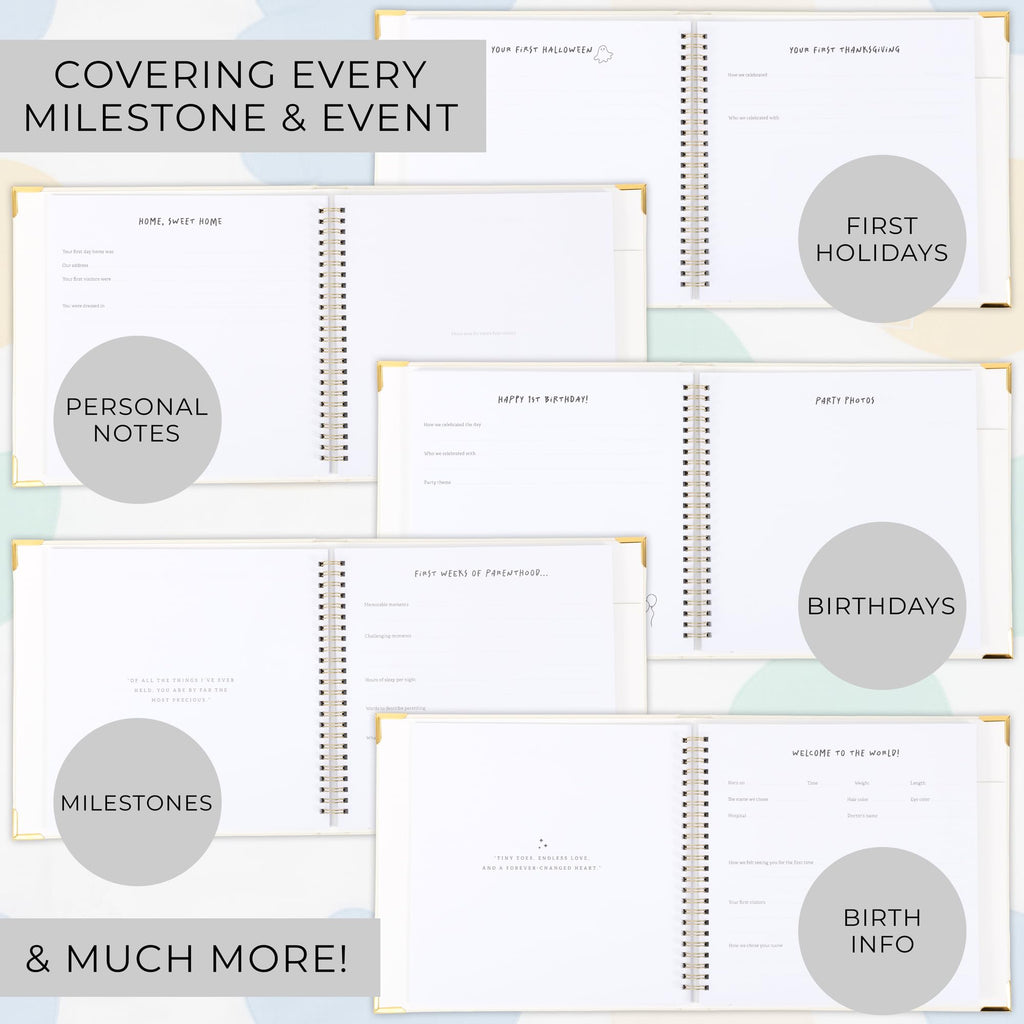 Keepsake Baby Memory Book for Boys and Girls – Timeless First 5 Year Baby Book – Neutral Journal Scrapbook or Photo Album - Record a Milestone for Every Event from Birth to Age 5
