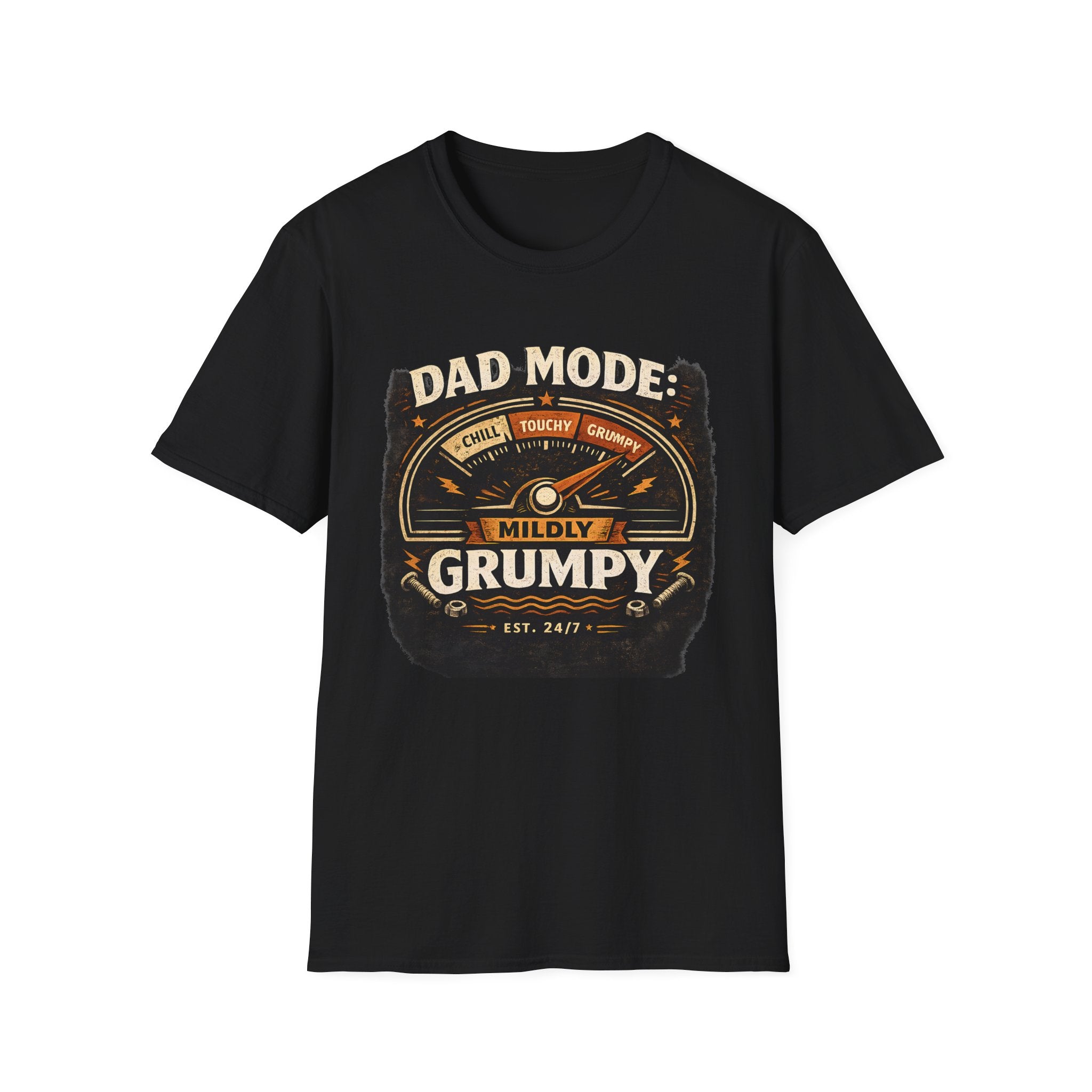 Dad Mode T-Shirt — "Mildly Grumpy" Vintage Gauge Graphic