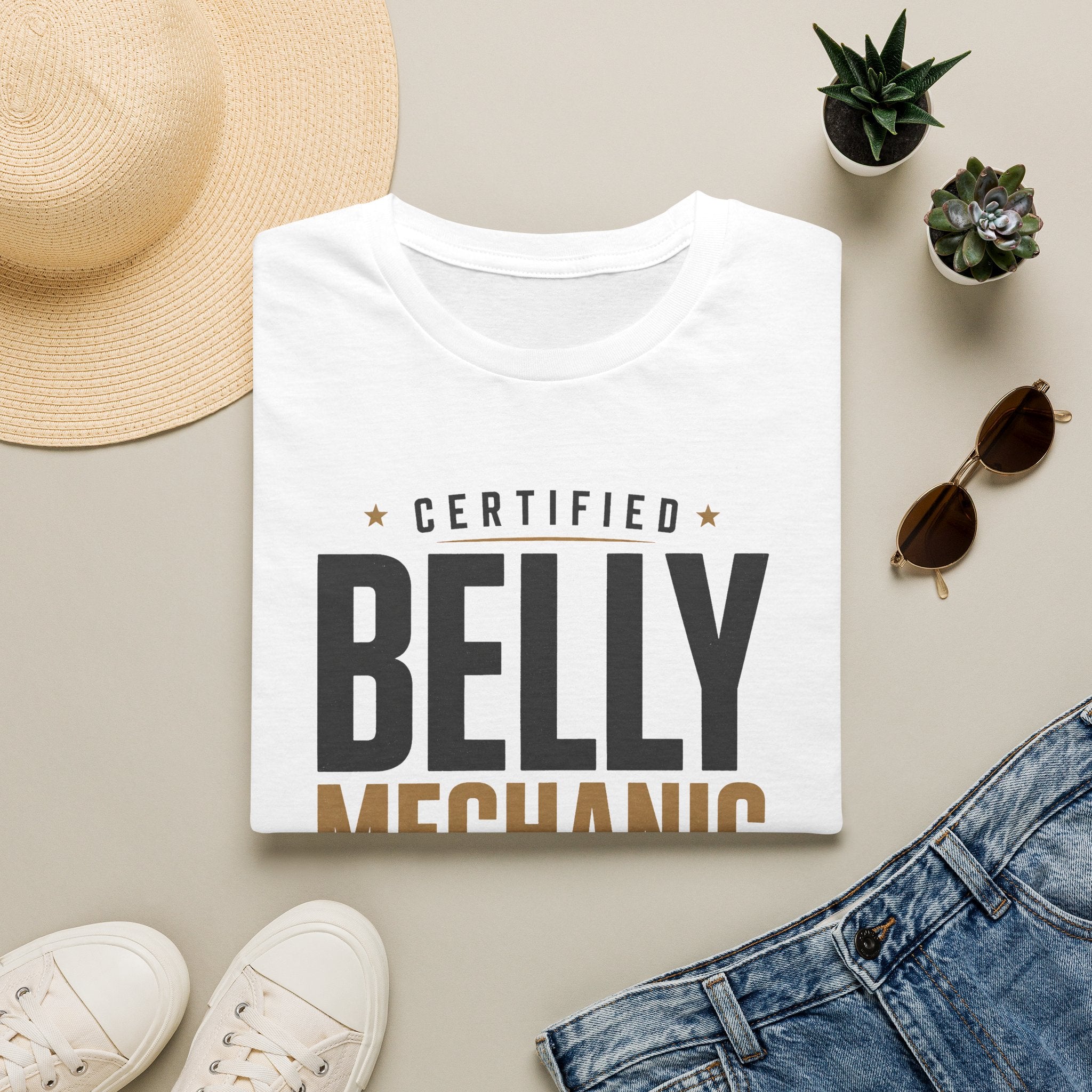 Certified Belly Mechanic Shirt – Funny Dad Mechanic Tee, Blue Collar Humor T-Shirt