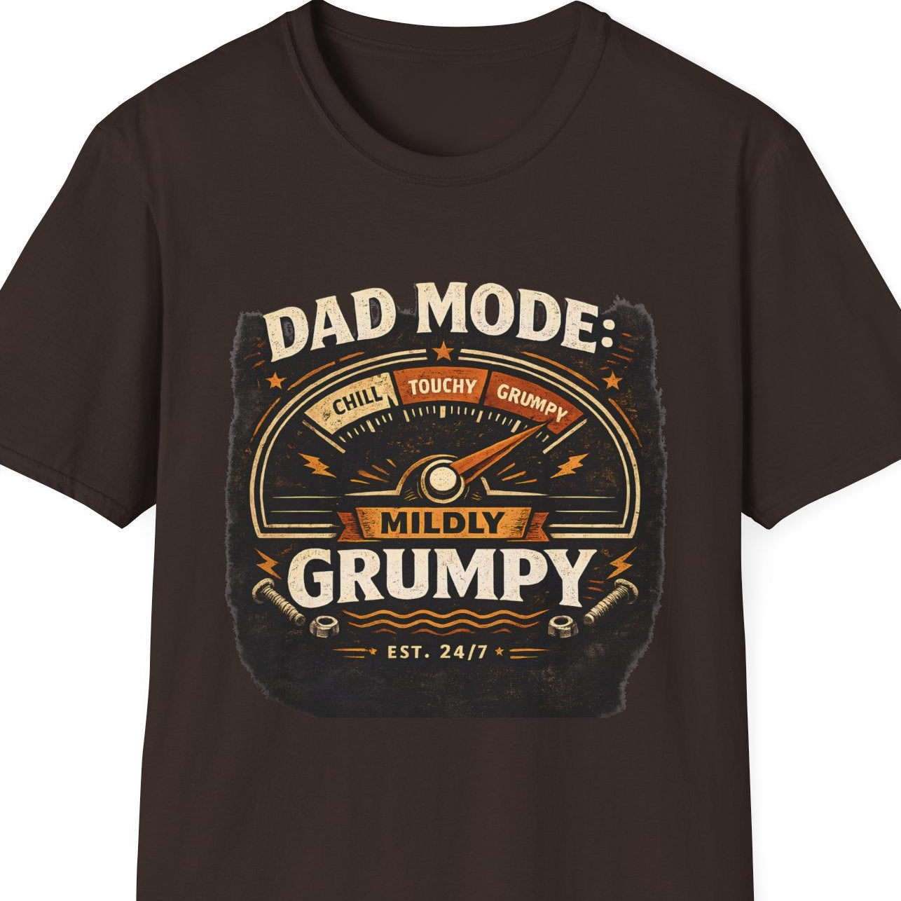 Dad Mode T-Shirt — "Mildly Grumpy" Vintage Gauge Graphic