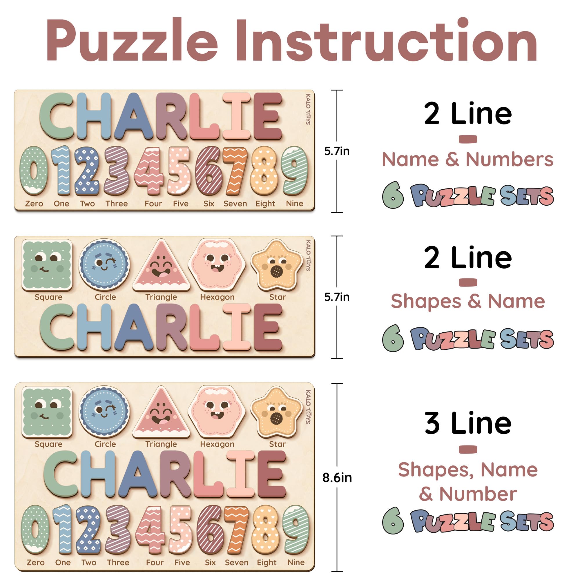 Wooden Name Puzzle for Toddlers 1-3, Personalized Name Puzzle with Animal Story Background, Baby Puzzle, Custom Baby Gift, First Birthday Gift for Boy Girl (Shapes and Numbers)