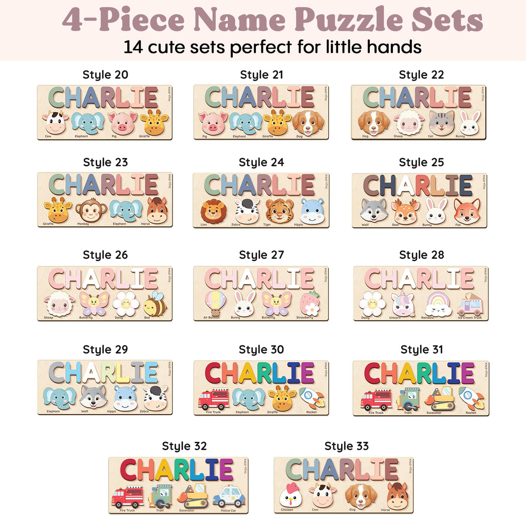 Custom Name Puzzle for Toddlers - Personalized Baby Gift with Animal Art Backdrop | 48 Animal Themes | 1st Birthday Gift for Boy & Girl | Personalized Baby Gifts