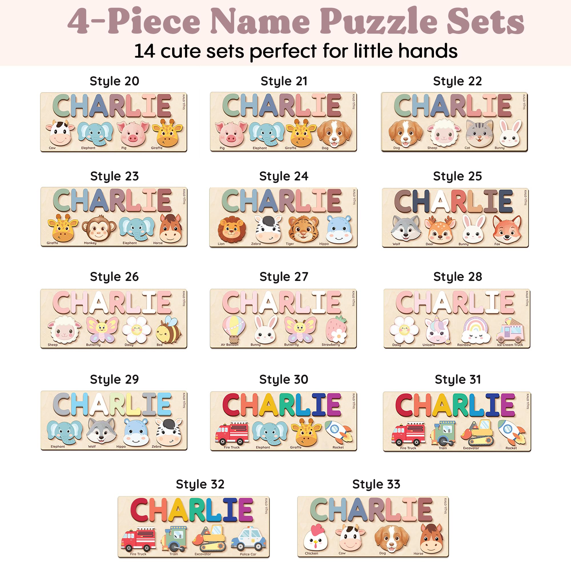 Custom Name Puzzle for Toddlers - Personalized Baby Gift with Animal Art Backdrop | 48 Animal Themes | 1st Birthday Gift for Boy & Girl | Personalized Baby Gifts