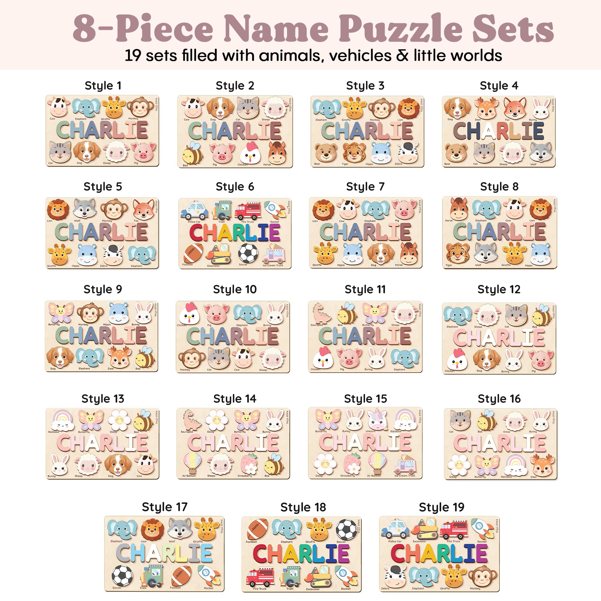 Wooden Name Puzzle for Toddlers 1-3, Personalized Name Puzzle with Animal Story Background, Baby Puzzle, Custom Baby Gift, First Birthday Gift for Boy Girl (Shapes and Numbers)