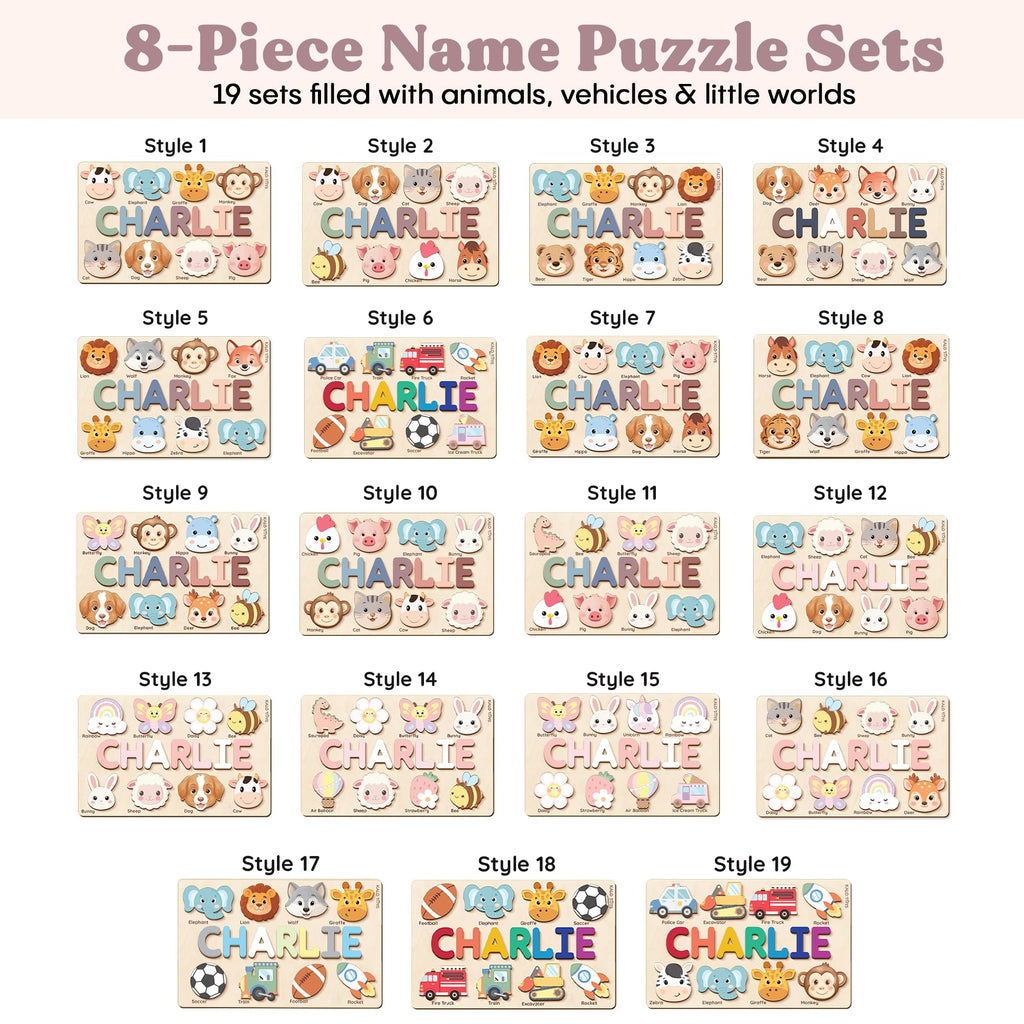 Custom Name Puzzle for Toddlers - Personalized Baby Gift with Animal Art Backdrop | 48 Animal Themes | 1st Birthday Gift for Boy & Girl | Personalized Baby Gifts