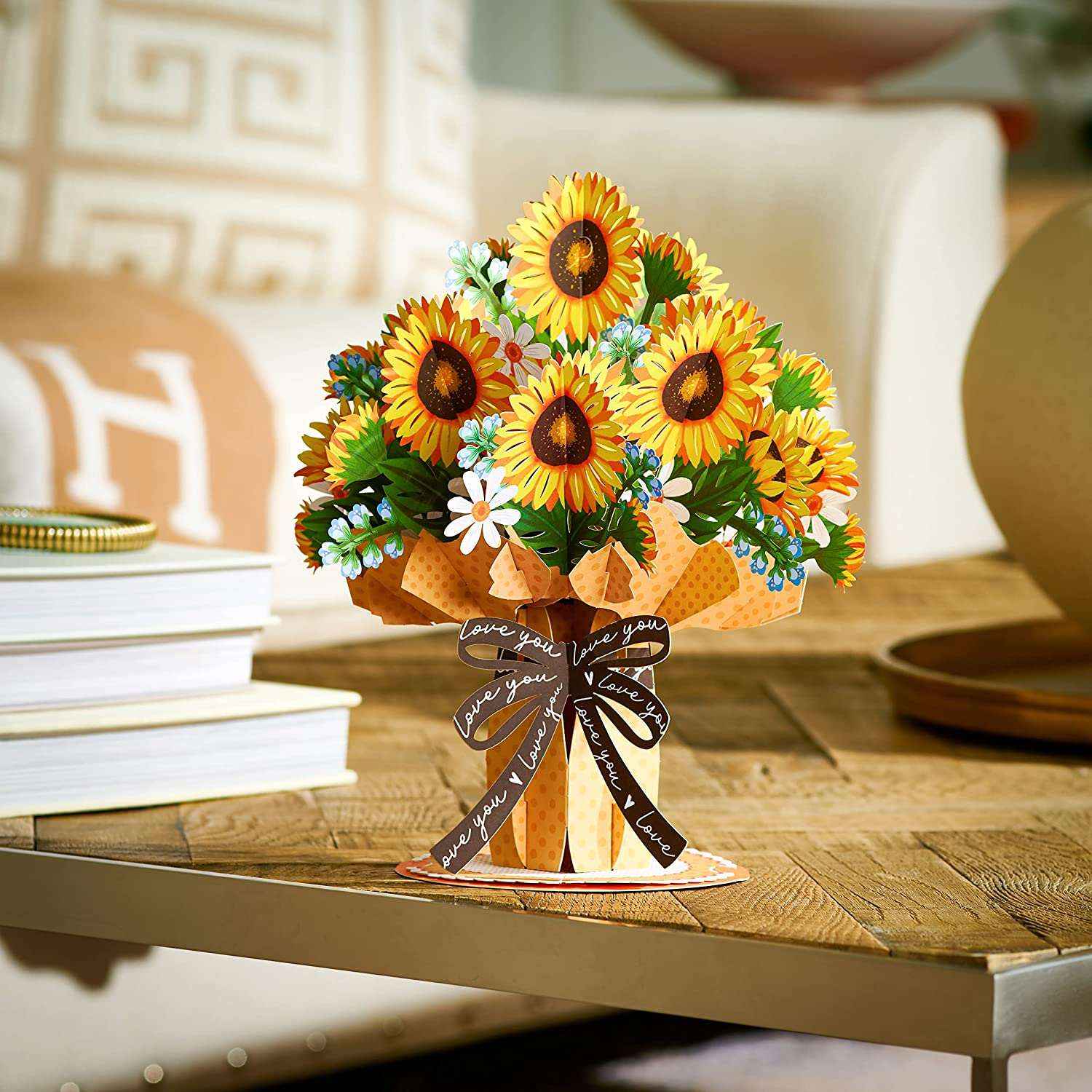 HugePop Sonnenblumen-Pop-Up-Blumenstrauß mit abnehmbaren Blüten, 25 x 35 cm