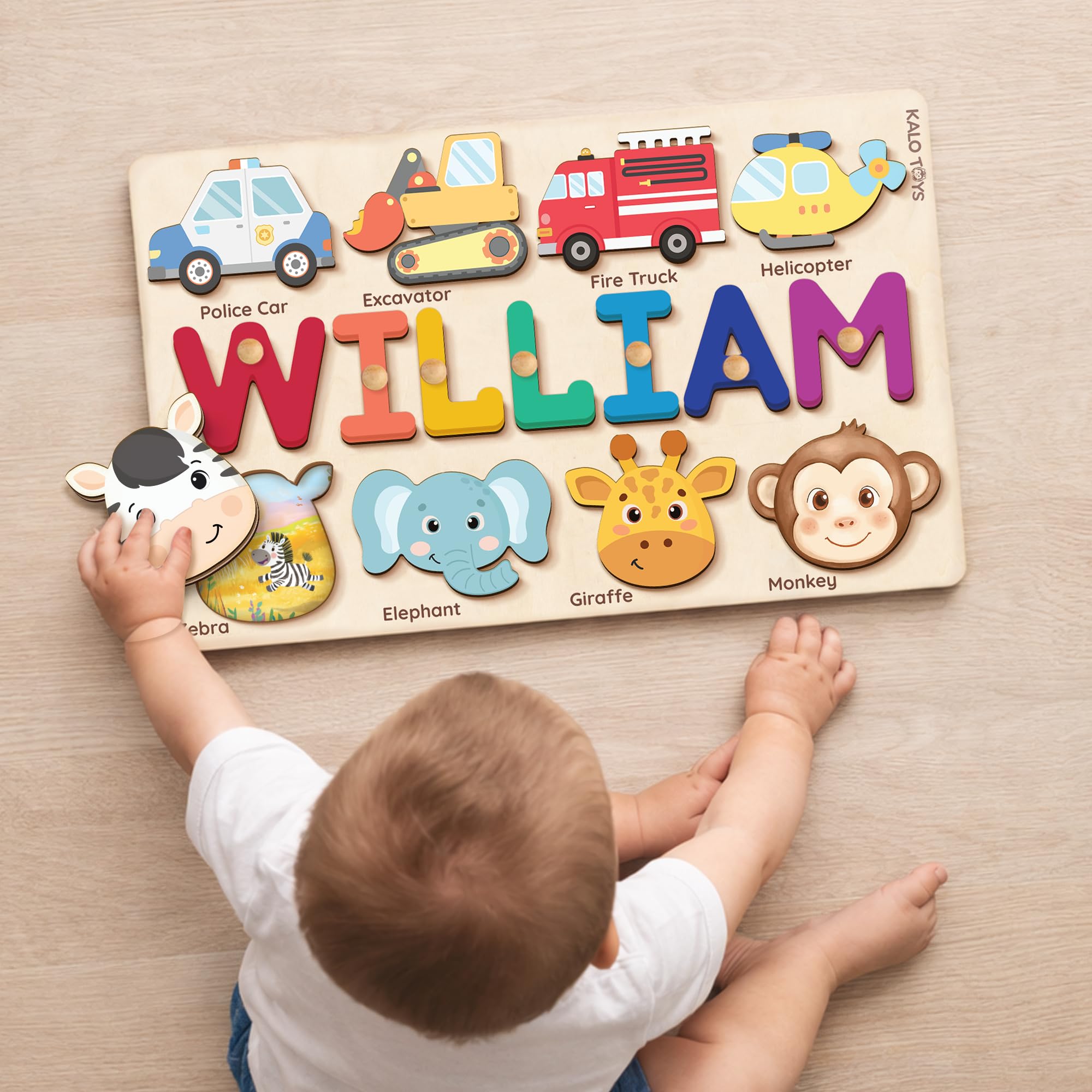 Custom Name Puzzle for Toddlers - Personalized Baby Gift with Animal Art Backdrop | 48 Animal Themes | 1st Birthday Gift for Boy & Girl | Personalized Baby Gifts